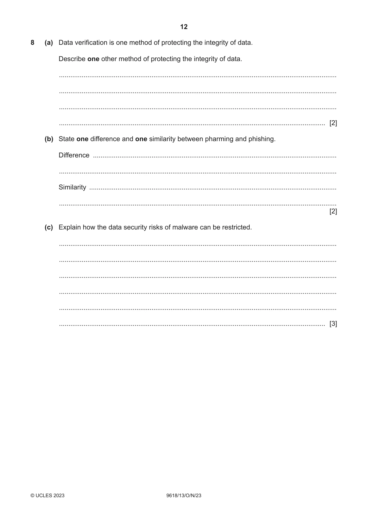 Cambridge A Level Computer Science 9618 2023 Oct/Nov Paper 1 · Variant 3 question paper, page 12 of 16