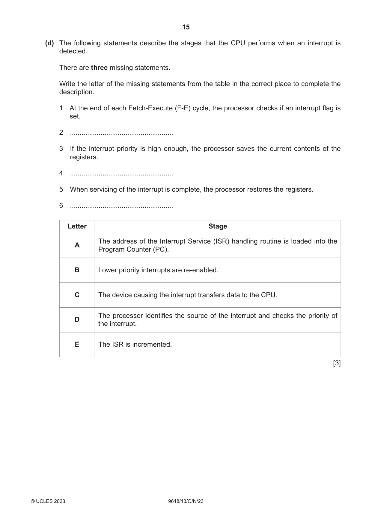 Cambridge A Level Computer Science 9618 2023 Oct/Nov Paper 1 · Variant 3 question paper, page 15 of 16