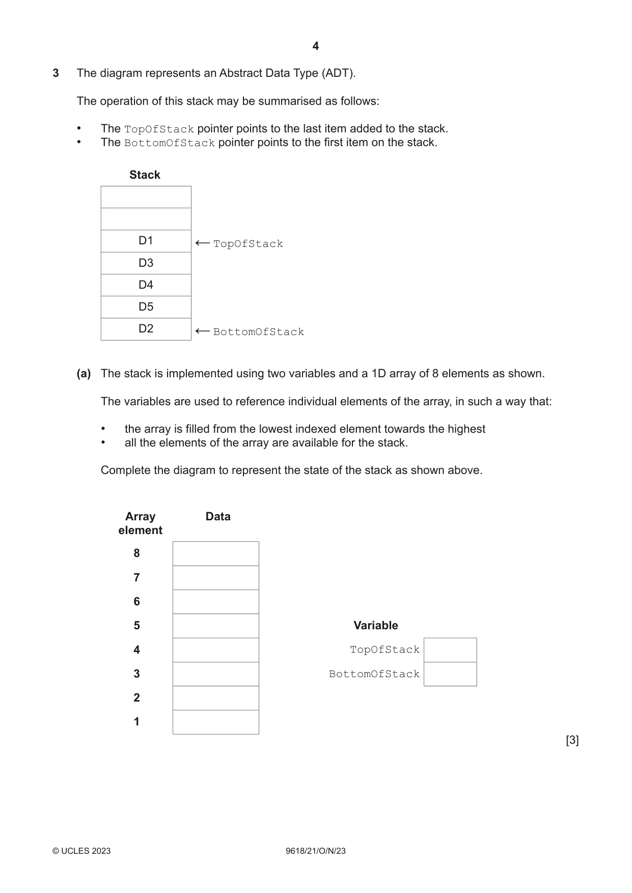 Cambridge A Level Computer Science 9618 2023 Oct/Nov Paper 2 · Variant 1 question paper, page 4 of 20