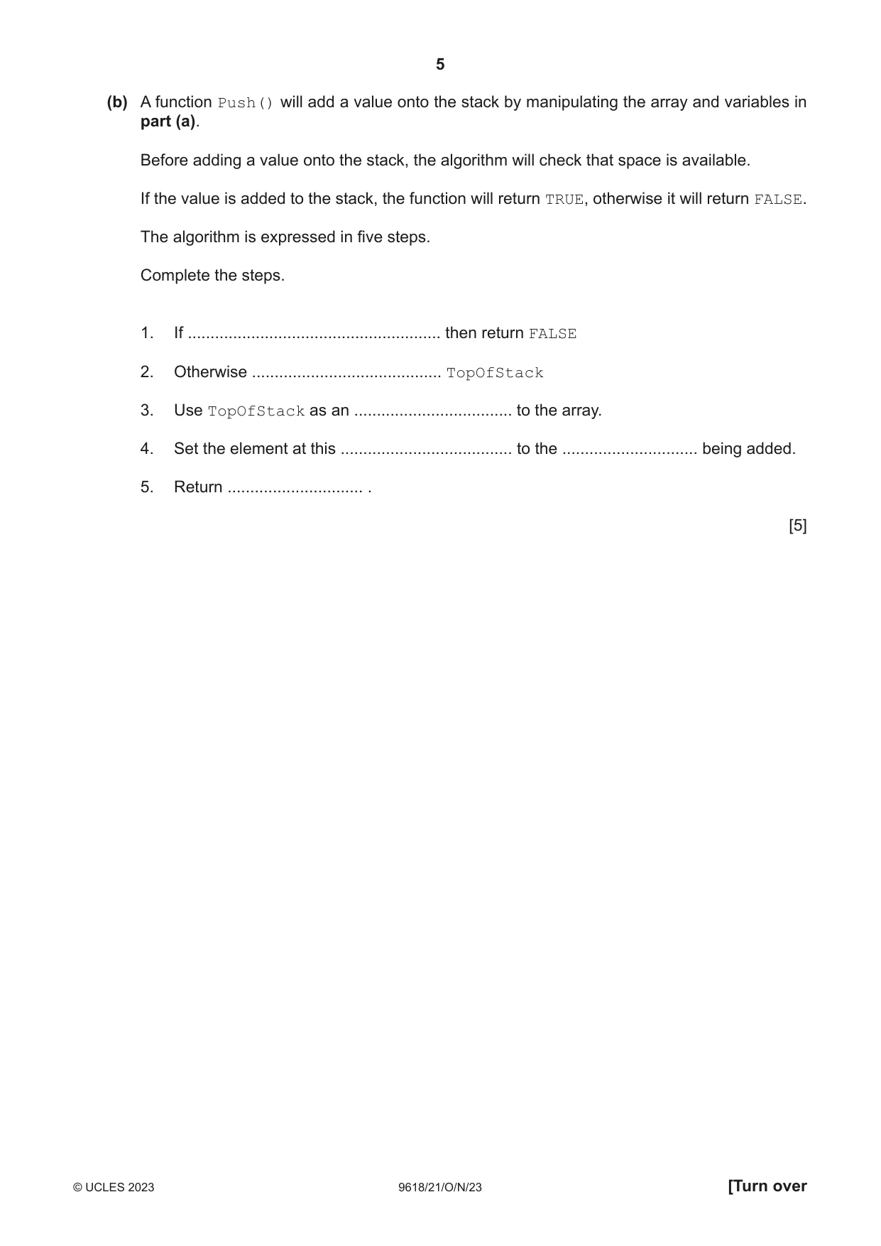 Cambridge A Level Computer Science 9618 2023 Oct/Nov Paper 2 · Variant 1 question paper, page 5 of 20