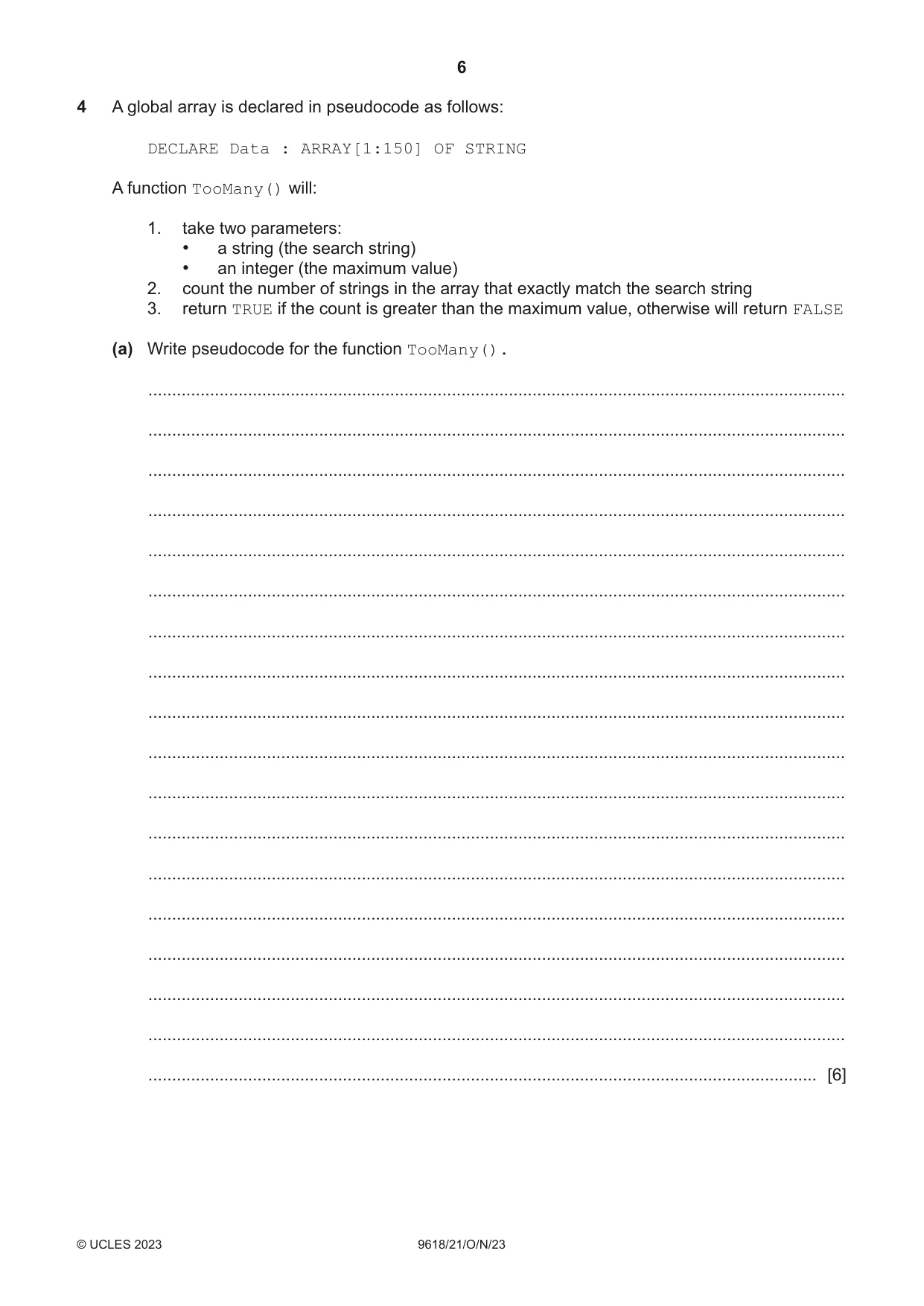 Cambridge A Level Computer Science 9618 2023 Oct/Nov Paper 2 · Variant 1 question paper, page 6 of 20
