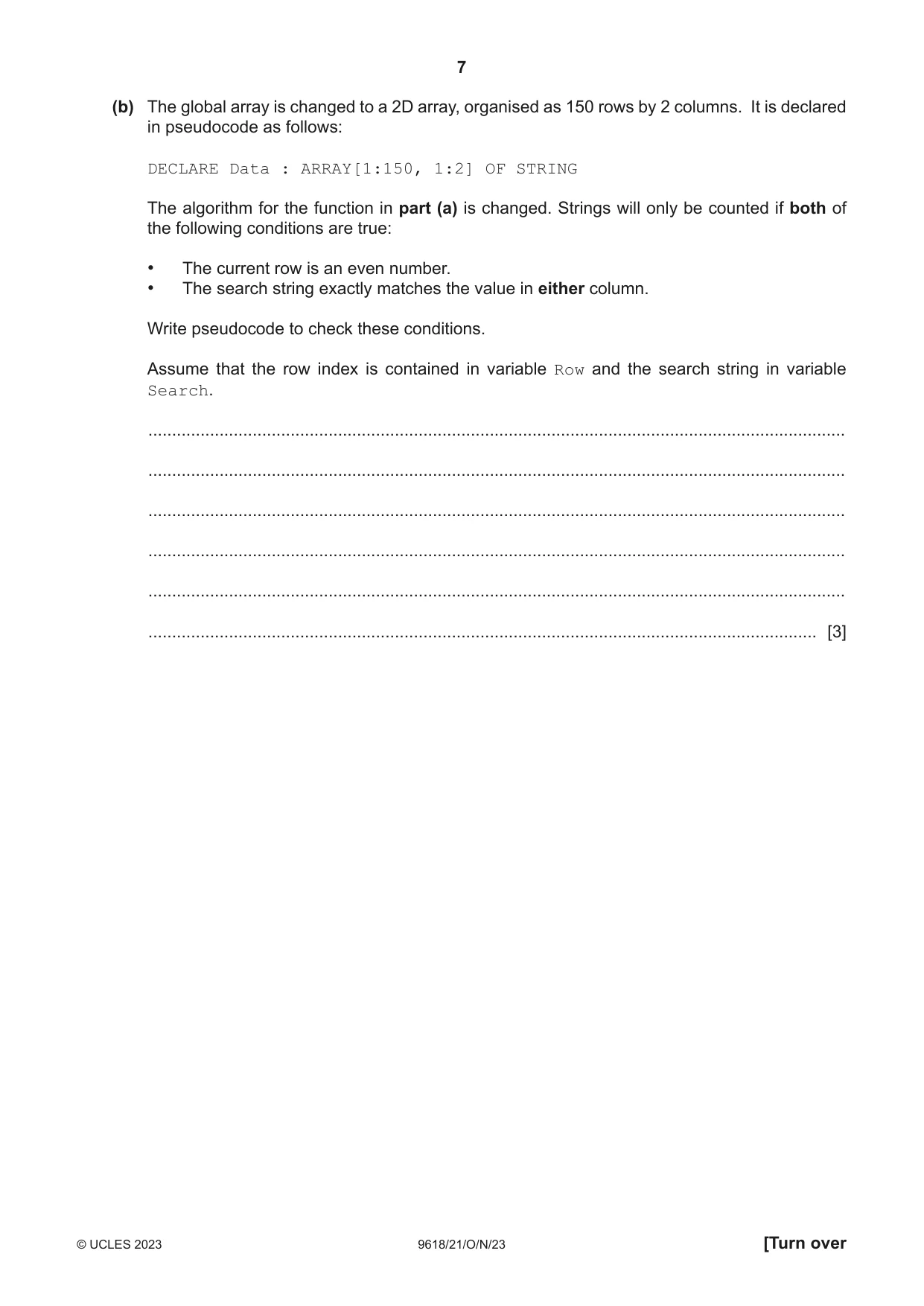 Cambridge A Level Computer Science 9618 2023 Oct/Nov Paper 2 · Variant 1 question paper, page 7 of 20