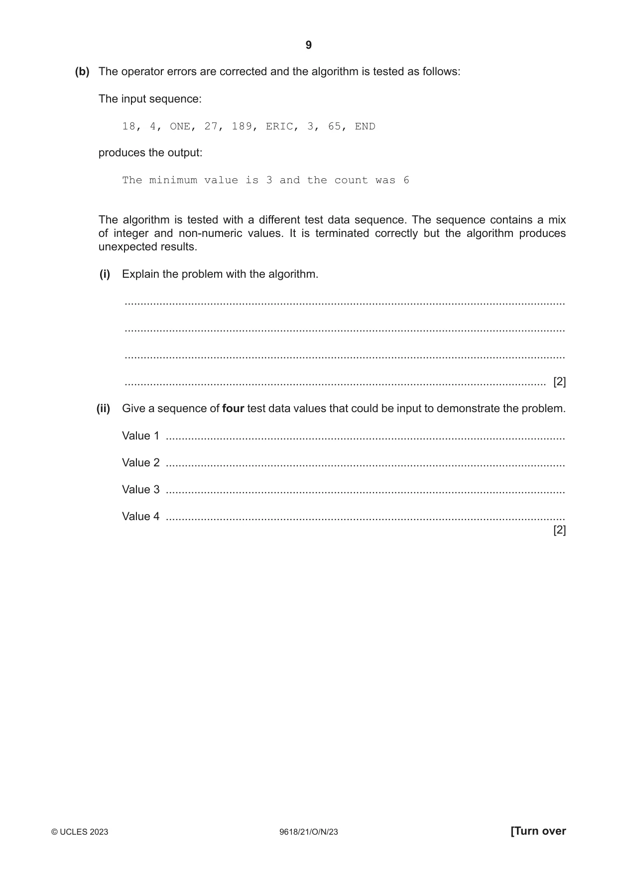 Cambridge A Level Computer Science 9618 2023 Oct/Nov Paper 2 · Variant 1 question paper, page 9 of 20