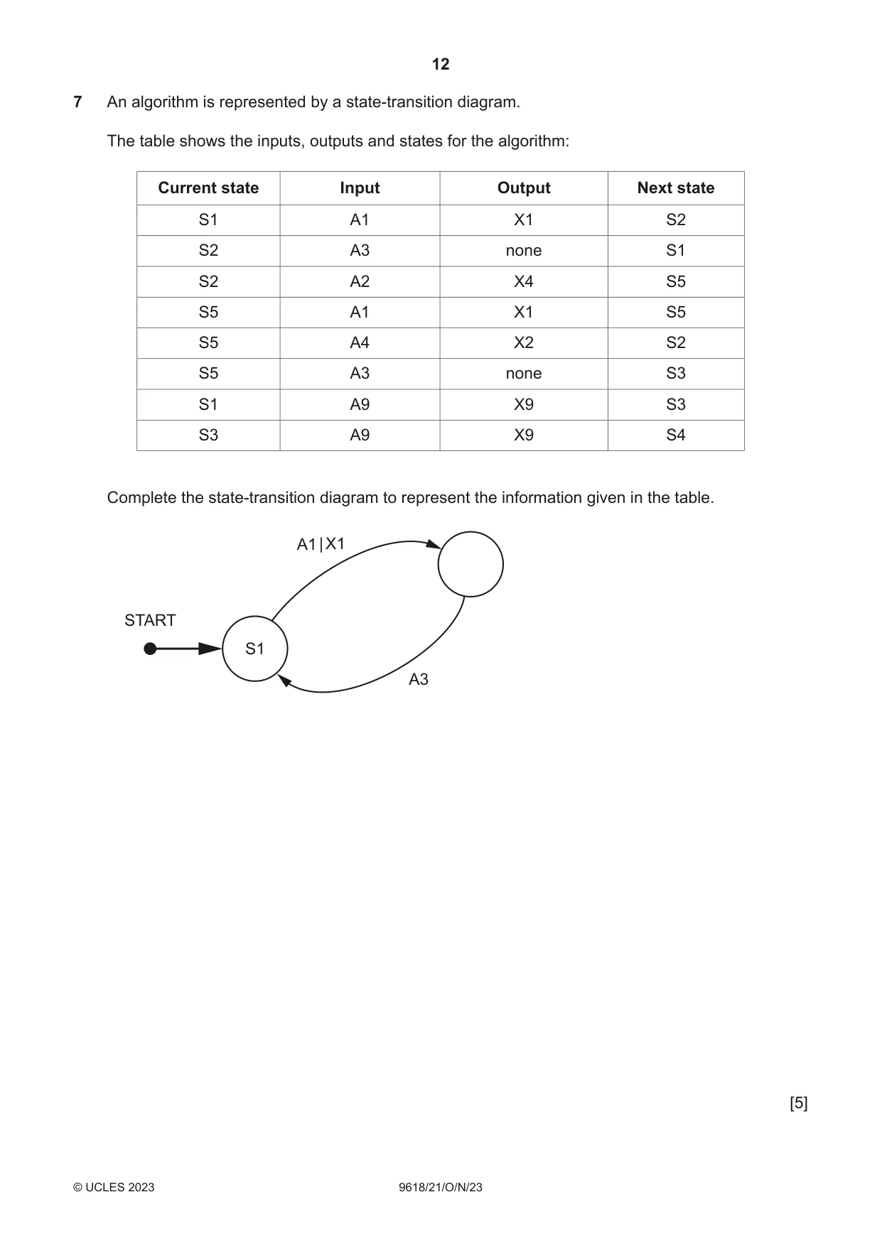 Cambridge A Level Computer Science 9618 2023 Oct/Nov Paper 2 · Variant 1 question paper, page 12 of 20