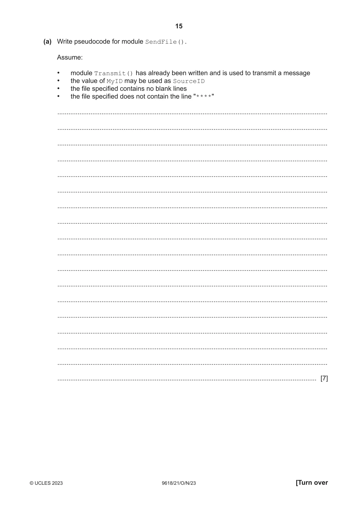 Cambridge A Level Computer Science 9618 2023 Oct/Nov Paper 2 · Variant 1 question paper, page 15 of 20