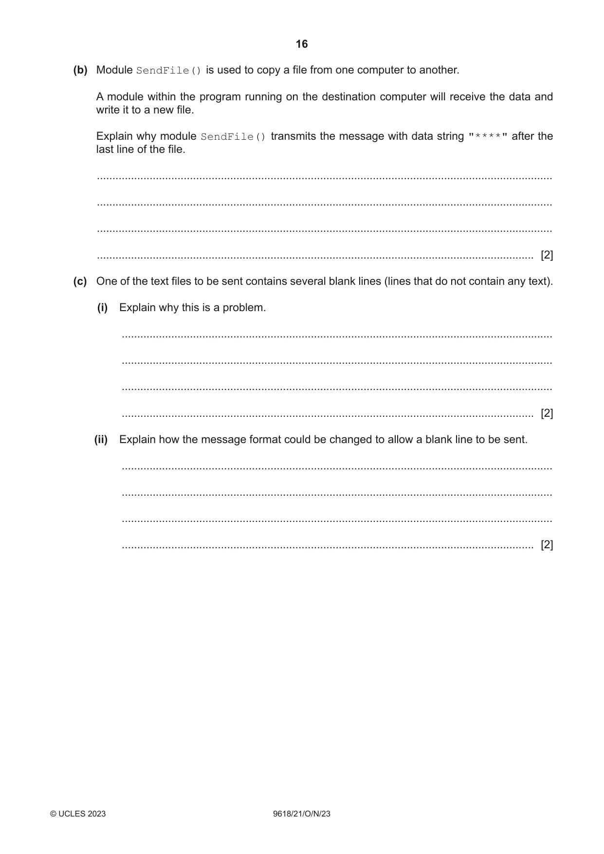Cambridge A Level Computer Science 9618 2023 Oct/Nov Paper 2 · Variant 1 question paper, page 16 of 20