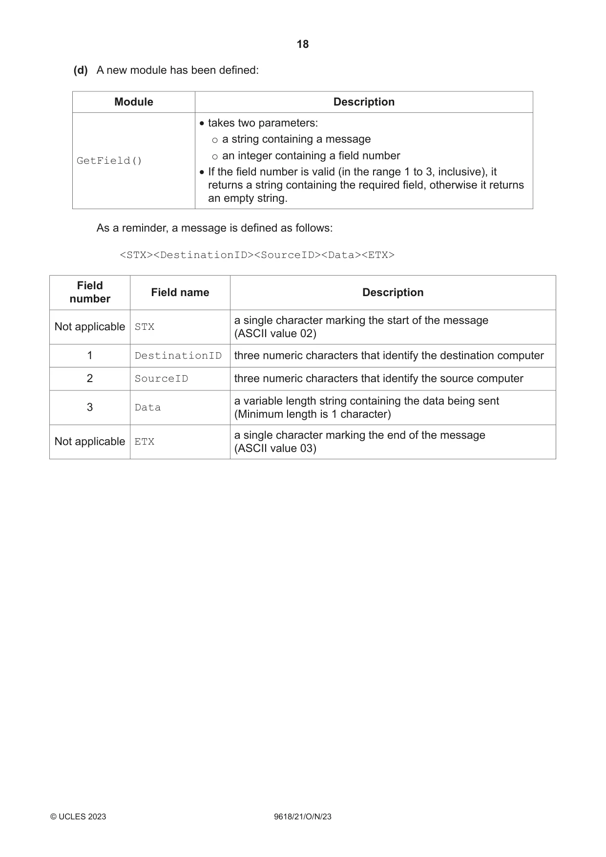 Cambridge A Level Computer Science 9618 2023 Oct/Nov Paper 2 · Variant 1 question paper, page 18 of 20
