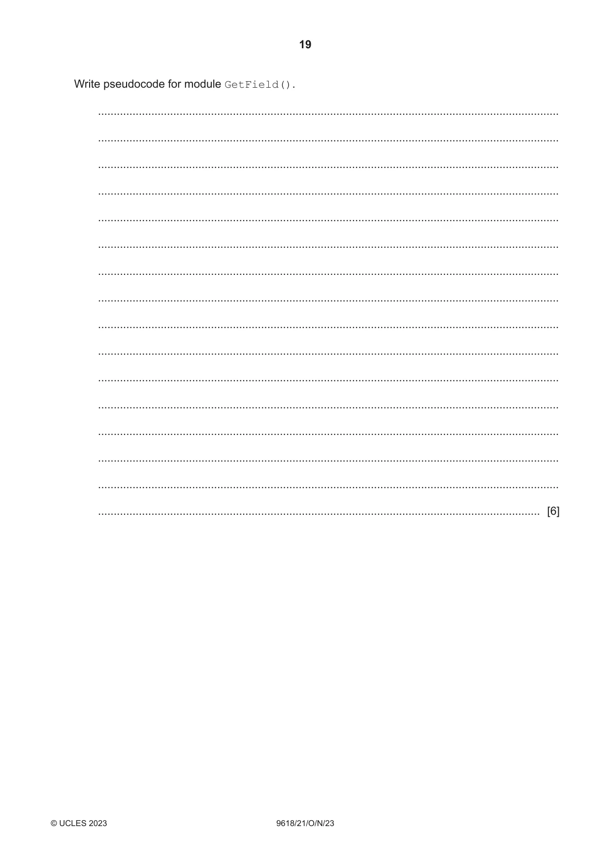 Cambridge A Level Computer Science 9618 2023 Oct/Nov Paper 2 · Variant 1 question paper, page 19 of 20