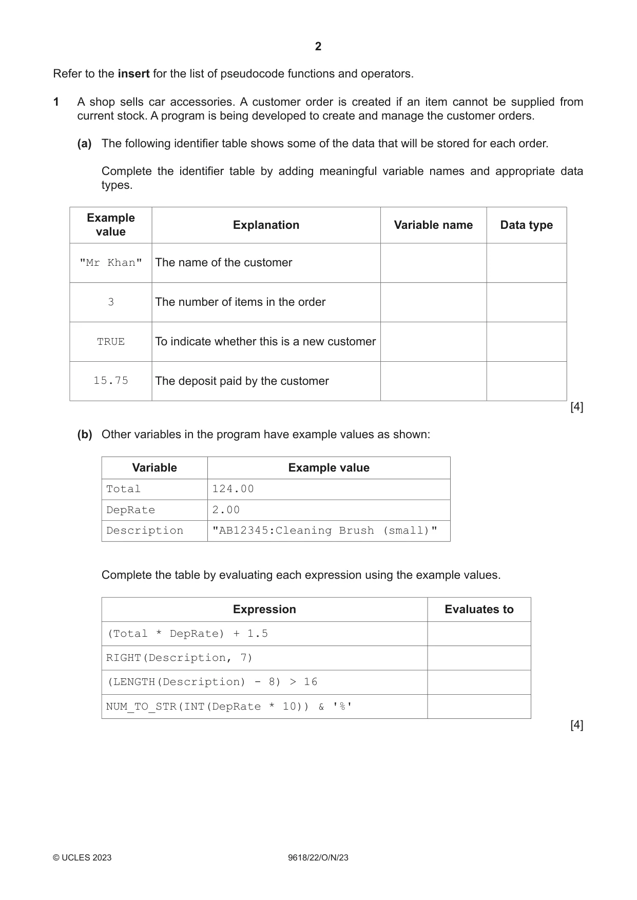 Cambridge A Level Computer Science 9618 2023 Oct/Nov Paper 2 · Variant 2 question paper, page 2 of 20