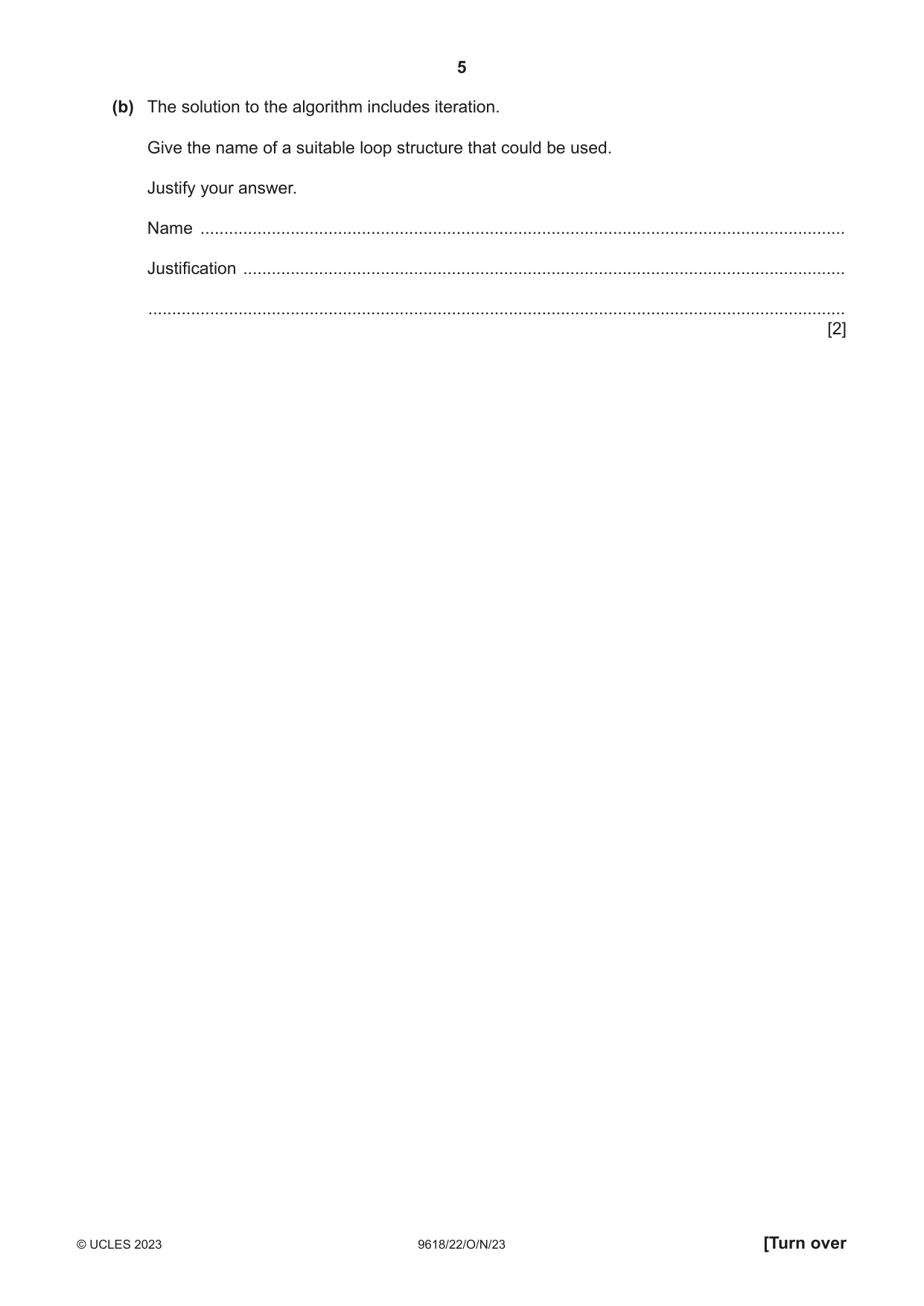 Cambridge A Level Computer Science 9618 2023 Oct/Nov Paper 2 · Variant 2 question paper, page 5 of 20