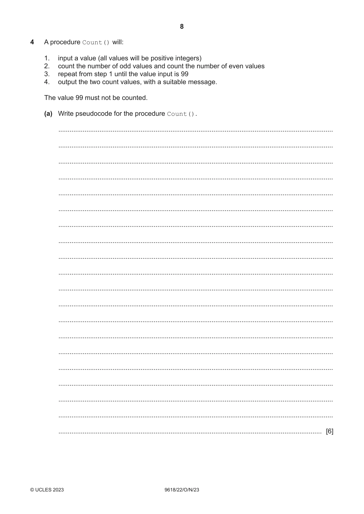 Cambridge A Level Computer Science 9618 2023 Oct/Nov Paper 2 · Variant 2 question paper, page 8 of 20