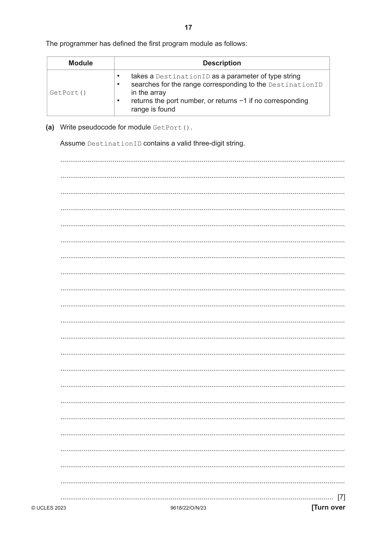 Cambridge A Level Computer Science 9618 2023 Oct/Nov Paper 2 · Variant 2 question paper, page 17 of 20