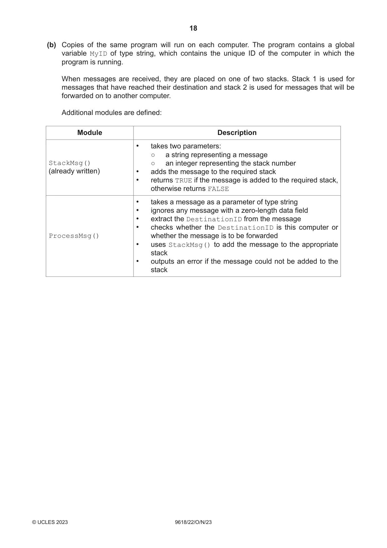 Cambridge A Level Computer Science 9618 2023 Oct/Nov Paper 2 · Variant 2 question paper, page 18 of 20