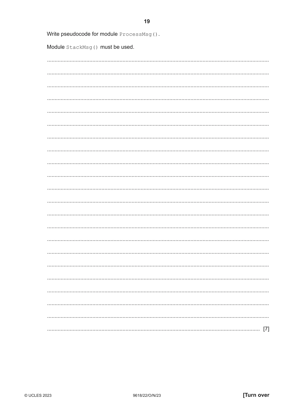 Cambridge A Level Computer Science 9618 2023 Oct/Nov Paper 2 · Variant 2 question paper, page 19 of 20