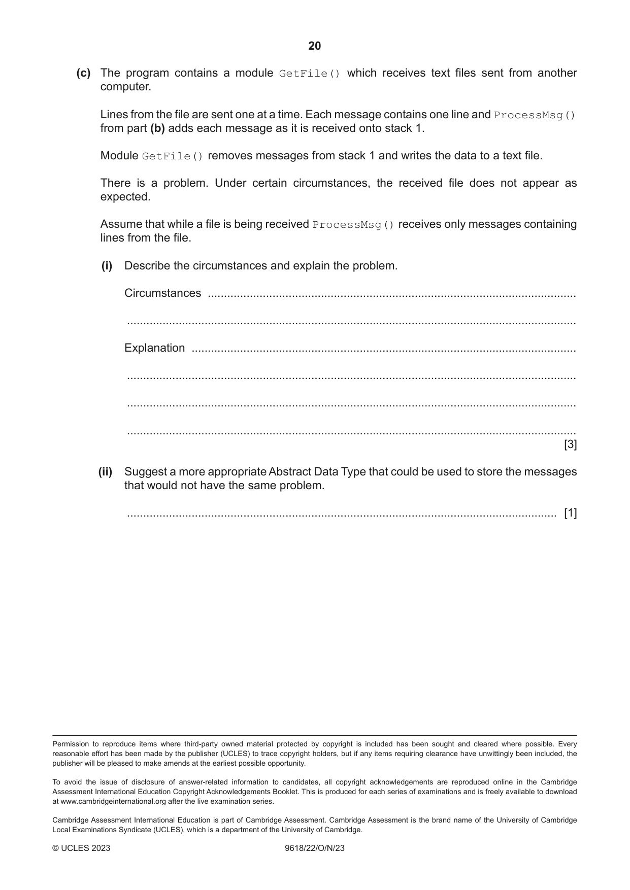 Cambridge A Level Computer Science 9618 2023 Oct/Nov Paper 2 · Variant 2 question paper, page 20 of 20
