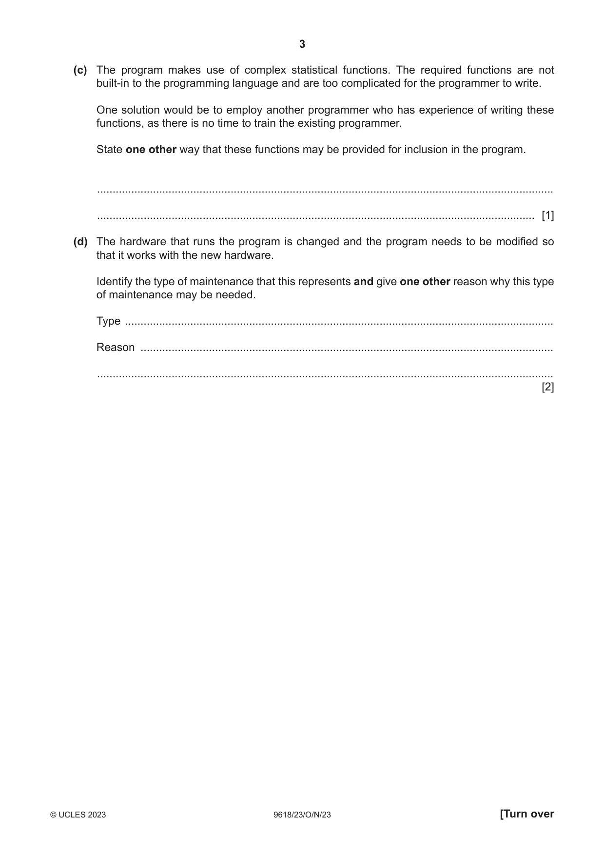 Cambridge A Level Computer Science 9618 2023 Oct/Nov Paper 2 · Variant 3 question paper, page 3 of 20