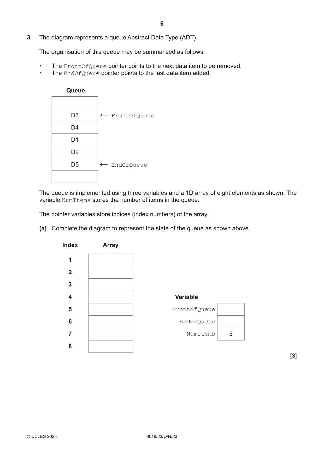 Cambridge A Level Computer Science 9618 2023 Oct/Nov Paper 2 · Variant 3 question paper, page 6 of 20