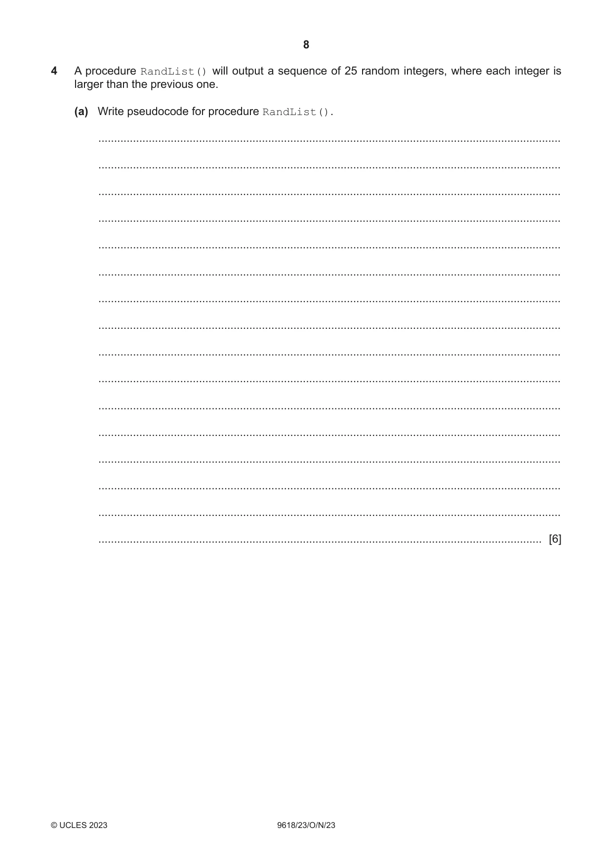 Cambridge A Level Computer Science 9618 2023 Oct/Nov Paper 2 · Variant 3 question paper, page 8 of 20