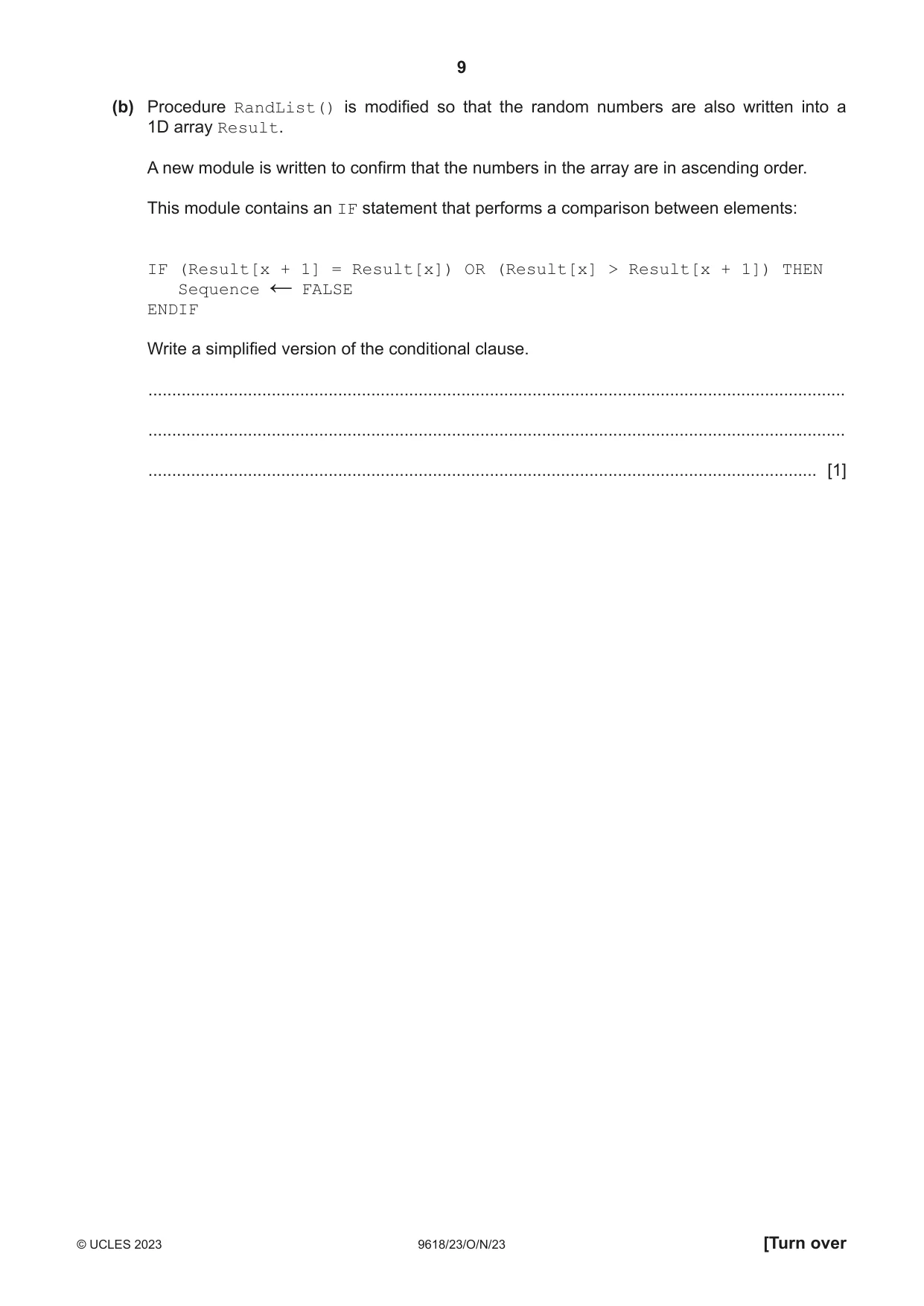 Cambridge A Level Computer Science 9618 2023 Oct/Nov Paper 2 · Variant 3 question paper, page 9 of 20