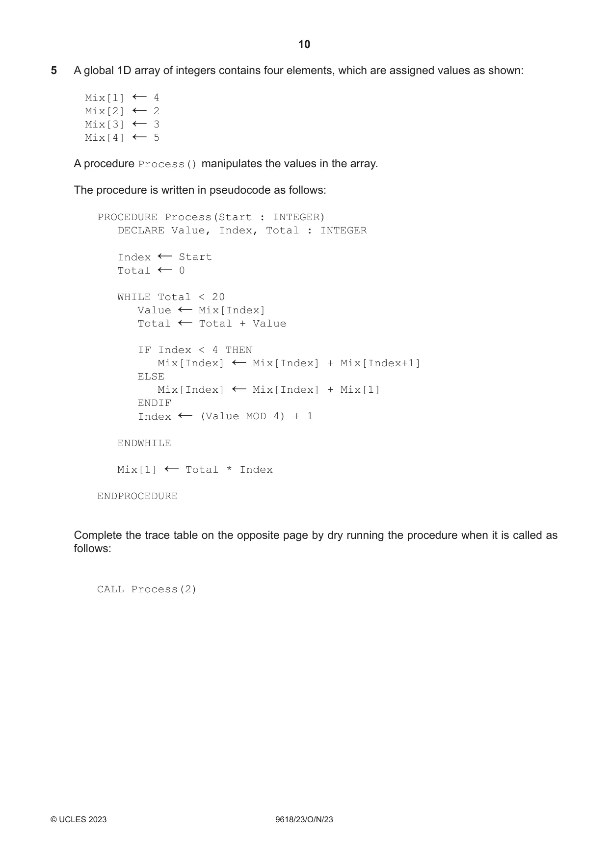 Cambridge A Level Computer Science 9618 2023 Oct/Nov Paper 2 · Variant 3 question paper, page 10 of 20