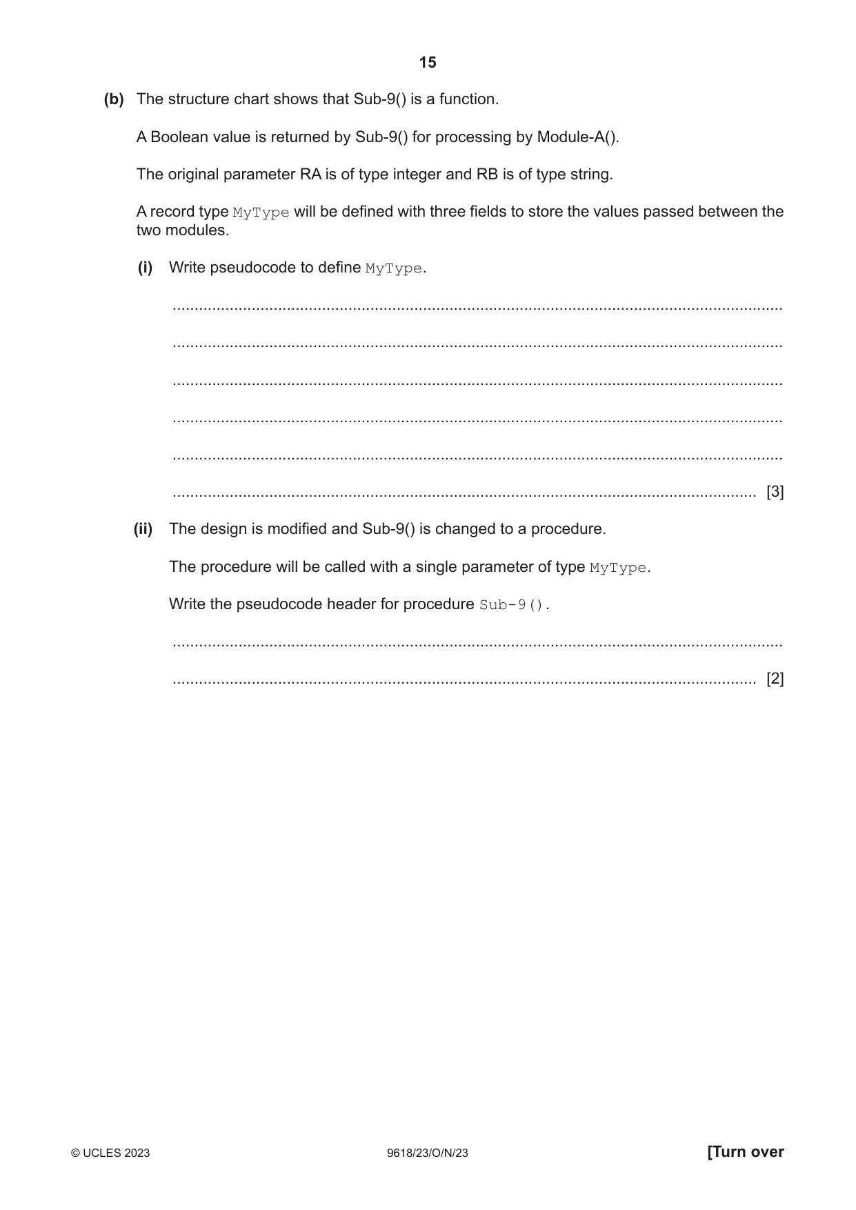 Cambridge A Level Computer Science 9618 2023 Oct/Nov Paper 2 · Variant 3 question paper, page 15 of 20
