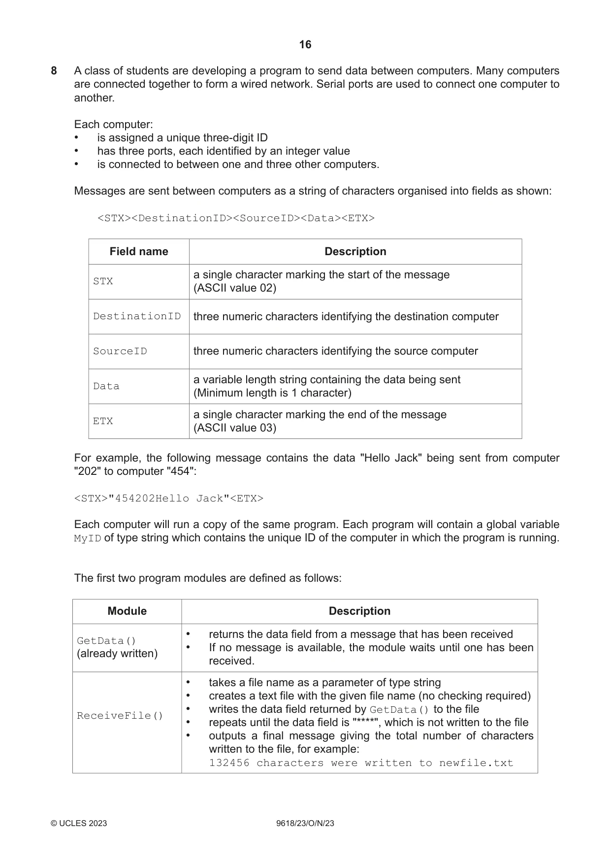 Cambridge A Level Computer Science 9618 2023 Oct/Nov Paper 2 · Variant 3 question paper, page 16 of 20