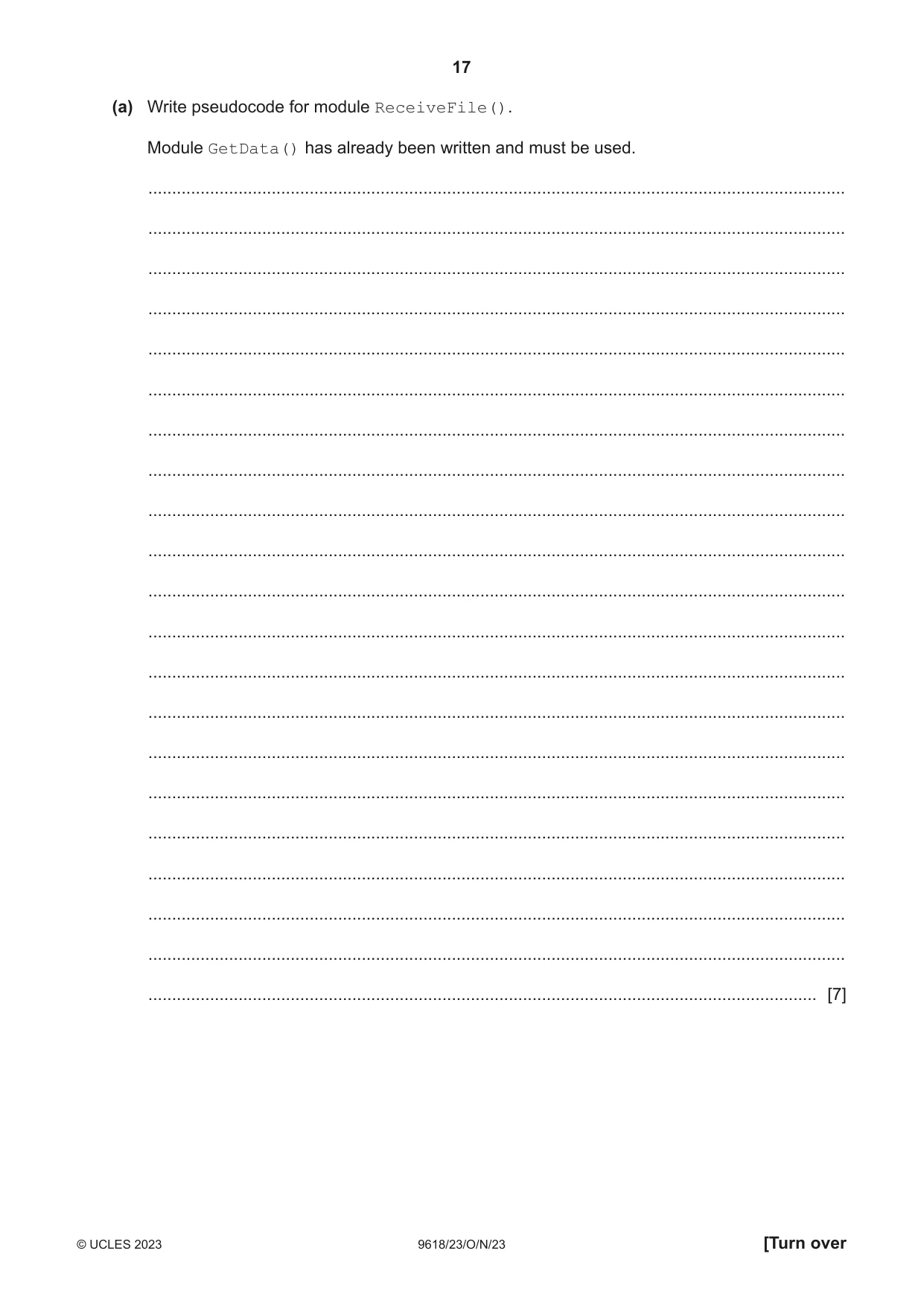 Cambridge A Level Computer Science 9618 2023 Oct/Nov Paper 2 · Variant 3 question paper, page 17 of 20
