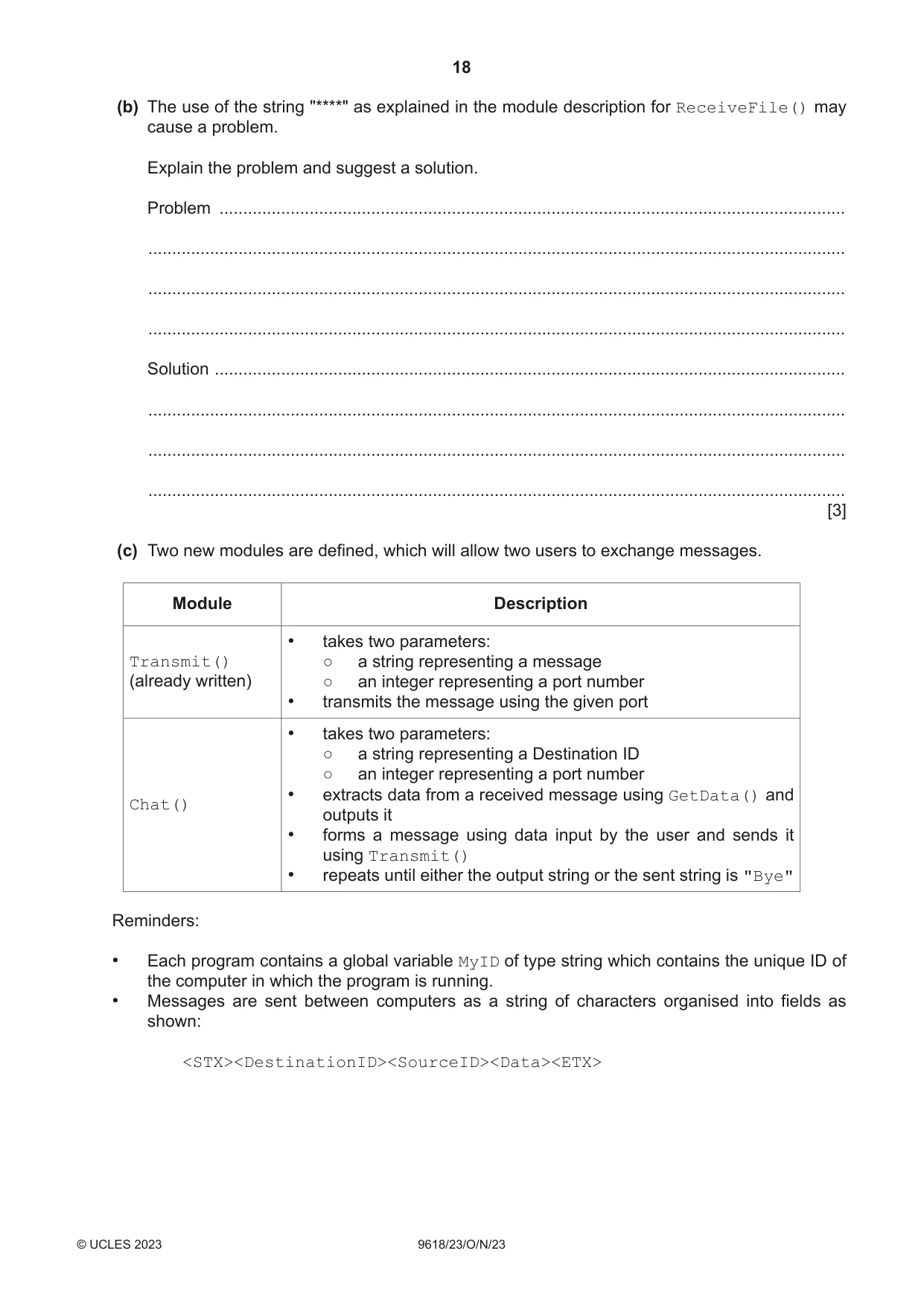 Cambridge A Level Computer Science 9618 2023 Oct/Nov Paper 2 · Variant 3 question paper, page 18 of 20