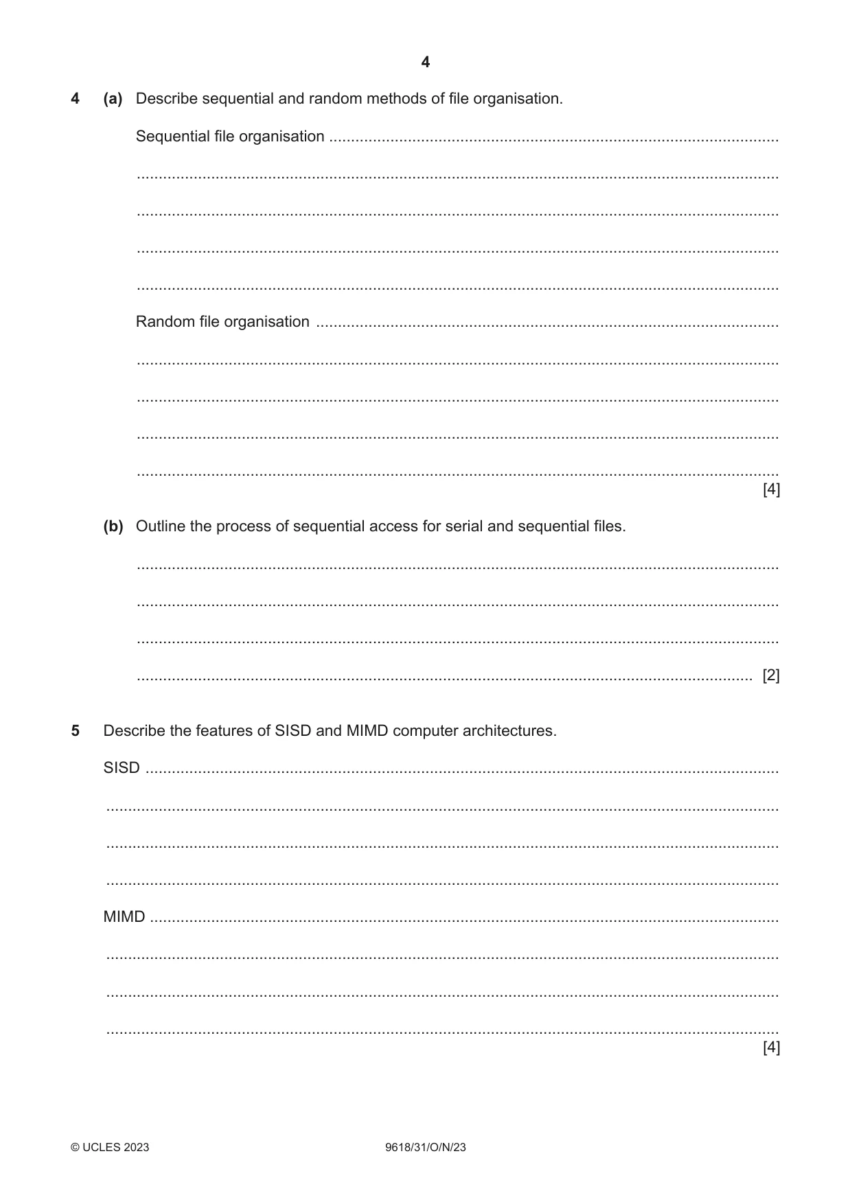 Cambridge A Level Computer Science 9618 2023 Oct/Nov Paper 3 · Variant 1 question paper, page 4 of 16
