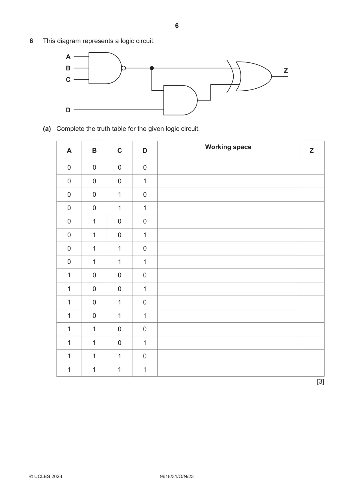 Cambridge A Level Computer Science 9618 2023 Oct/Nov Paper 3 · Variant 1 question paper, page 6 of 16