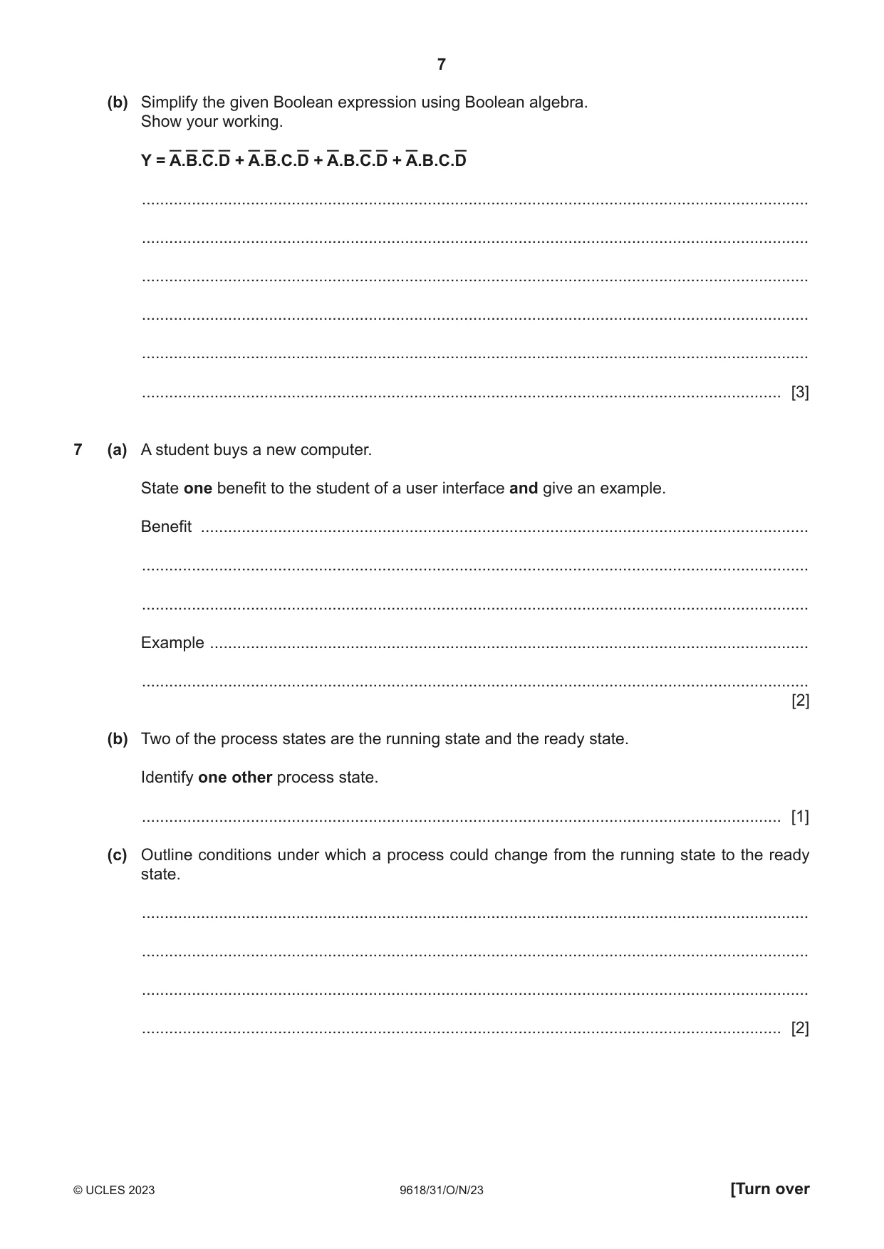Cambridge A Level Computer Science 9618 2023 Oct/Nov Paper 3 · Variant 1 question paper, page 7 of 16