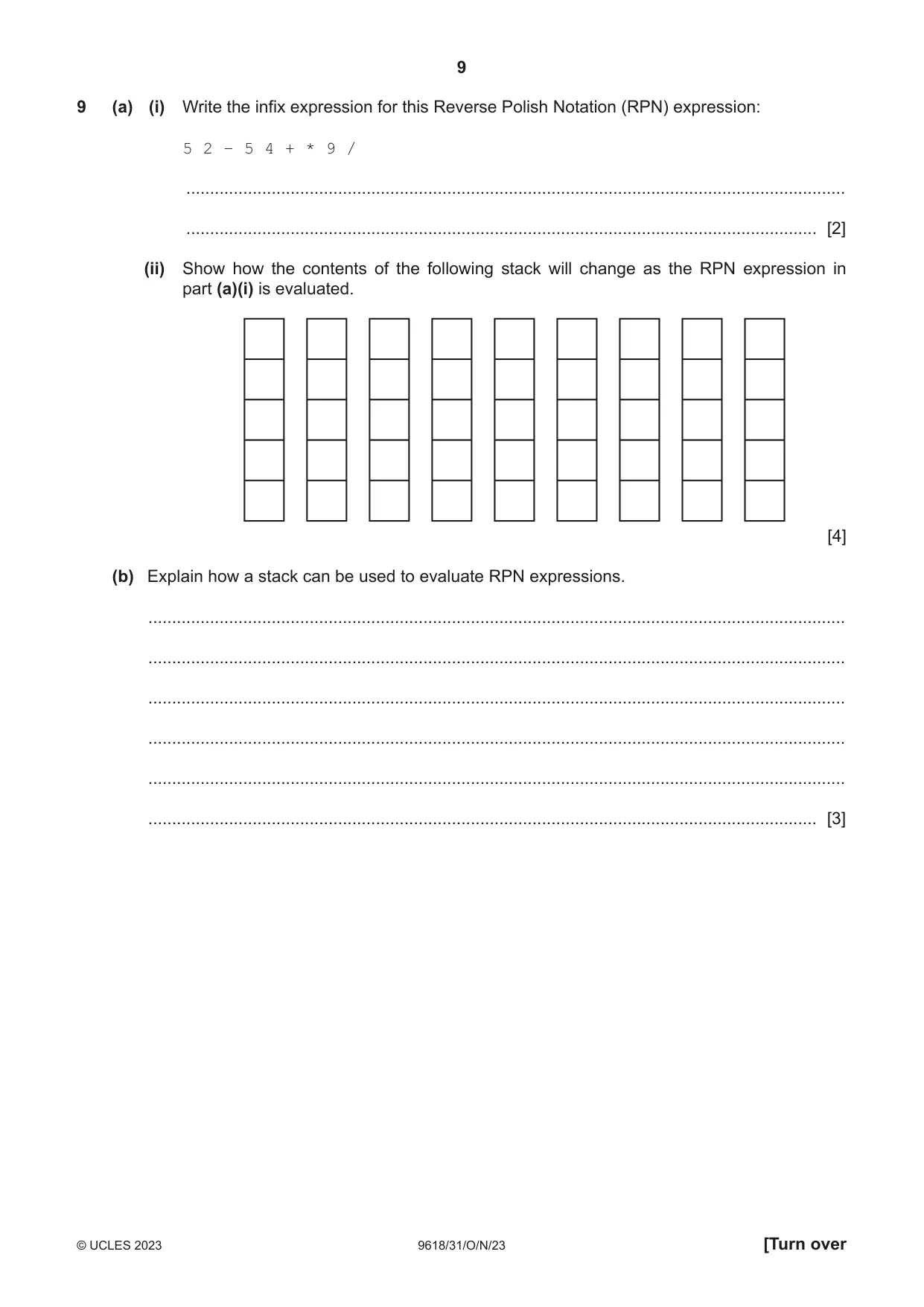 Cambridge A Level Computer Science 9618 2023 Oct/Nov Paper 3 · Variant 1 question paper, page 9 of 16
