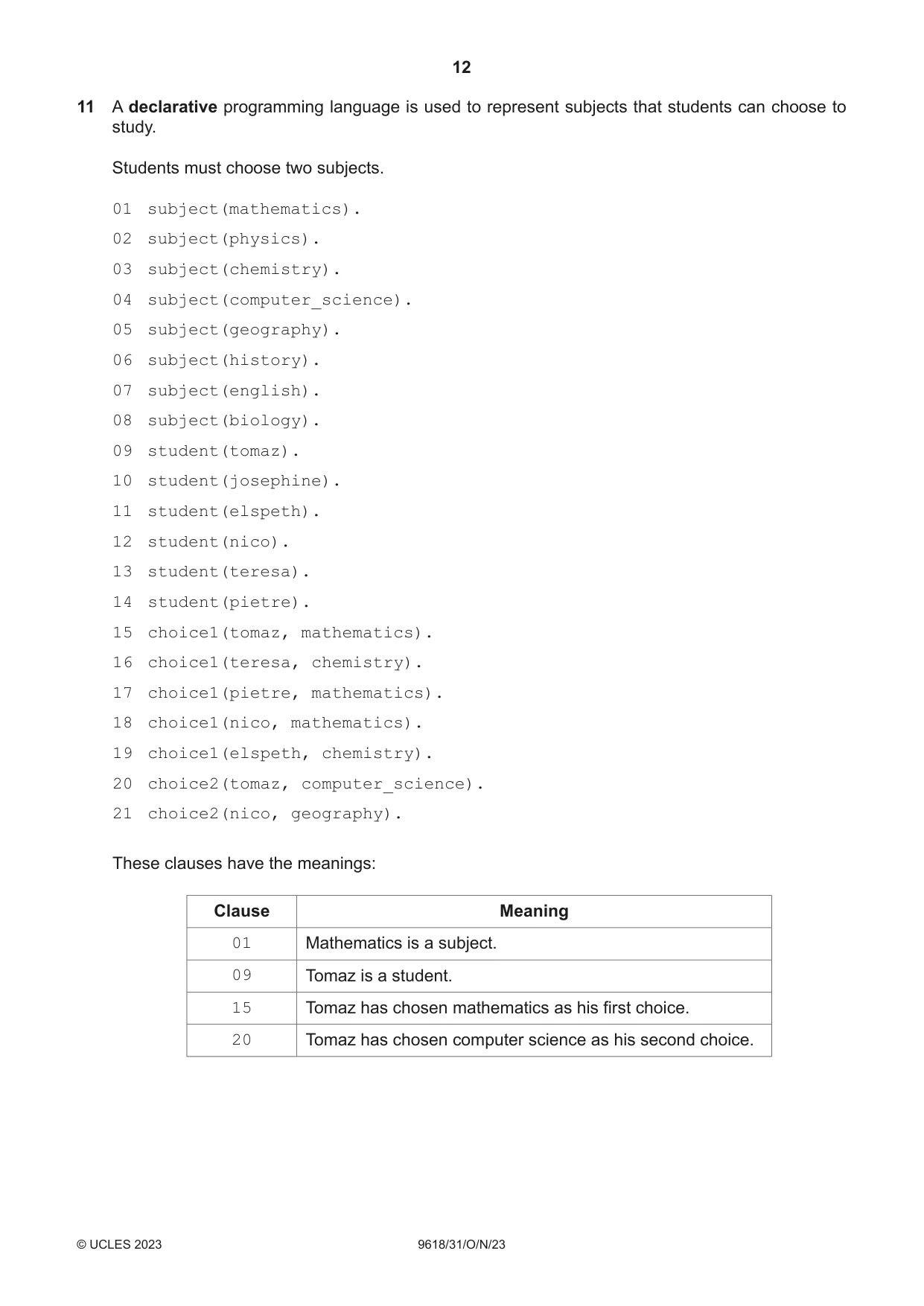 Cambridge A Level Computer Science 9618 2023 Oct/Nov Paper 3 · Variant 1 question paper, page 12 of 16