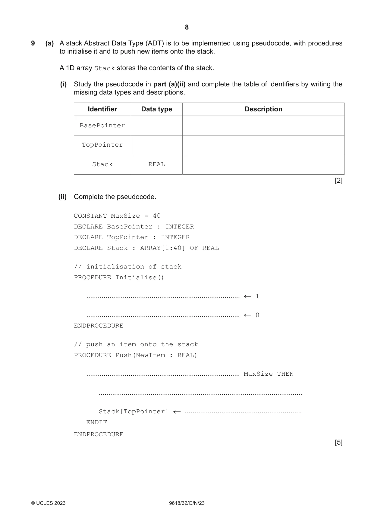 Cambridge A Level Computer Science 9618 2023 Oct/Nov Paper 3 · Variant 2 question paper, page 8 of 16