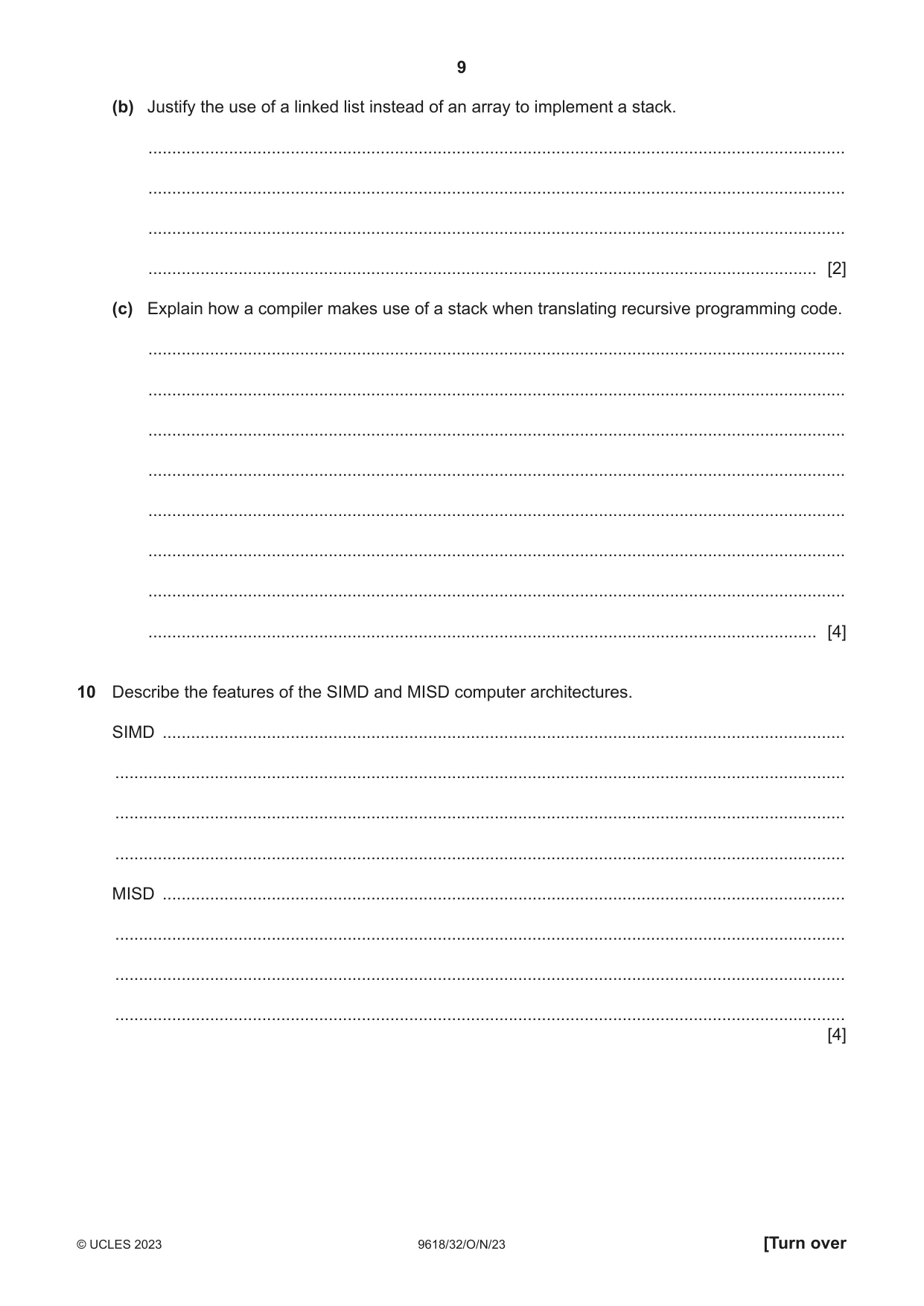 Cambridge A Level Computer Science 9618 2023 Oct/Nov Paper 3 · Variant 2 question paper, page 9 of 16