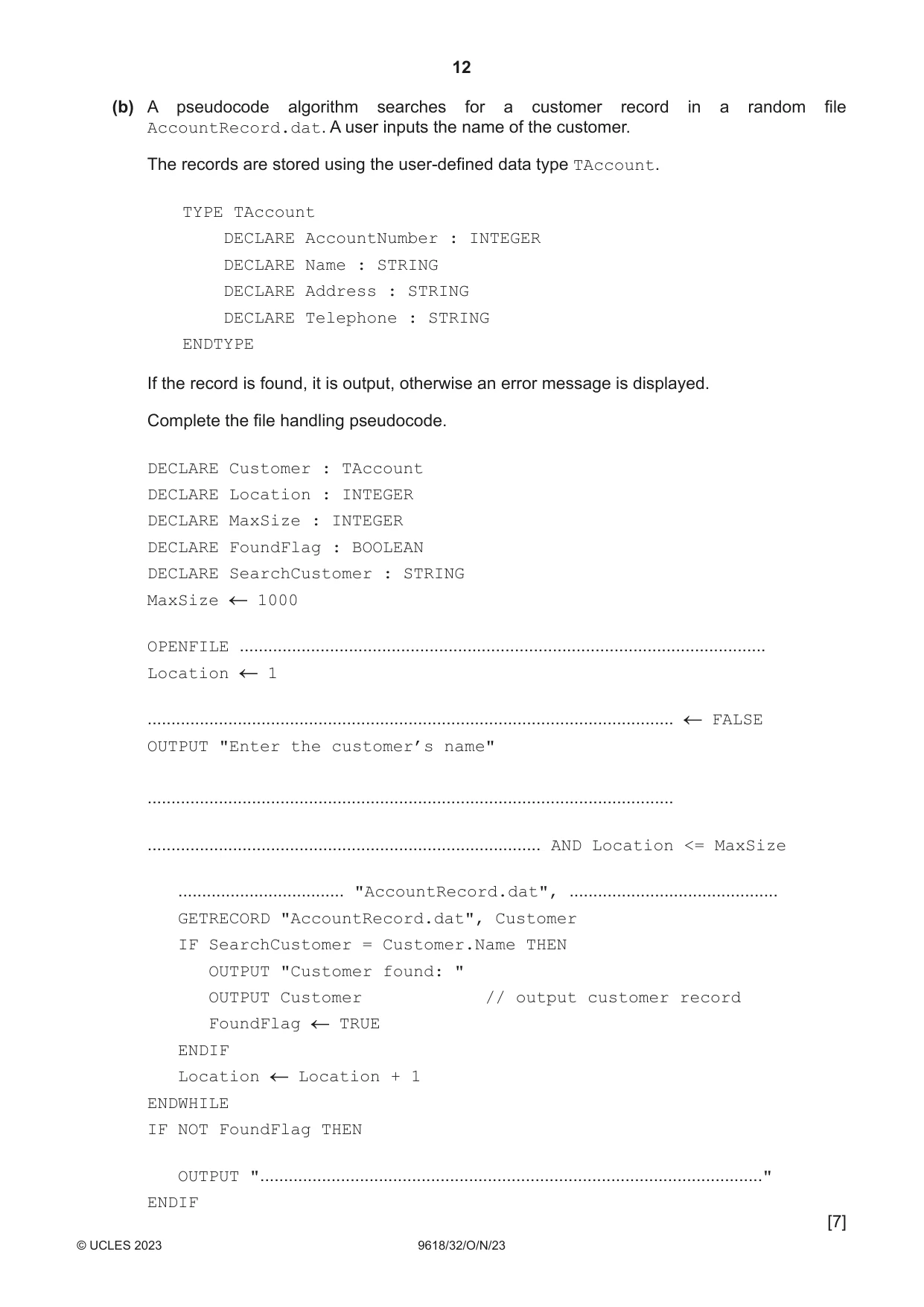 Cambridge A Level Computer Science 9618 2023 Oct/Nov Paper 3 · Variant 2 question paper, page 12 of 16