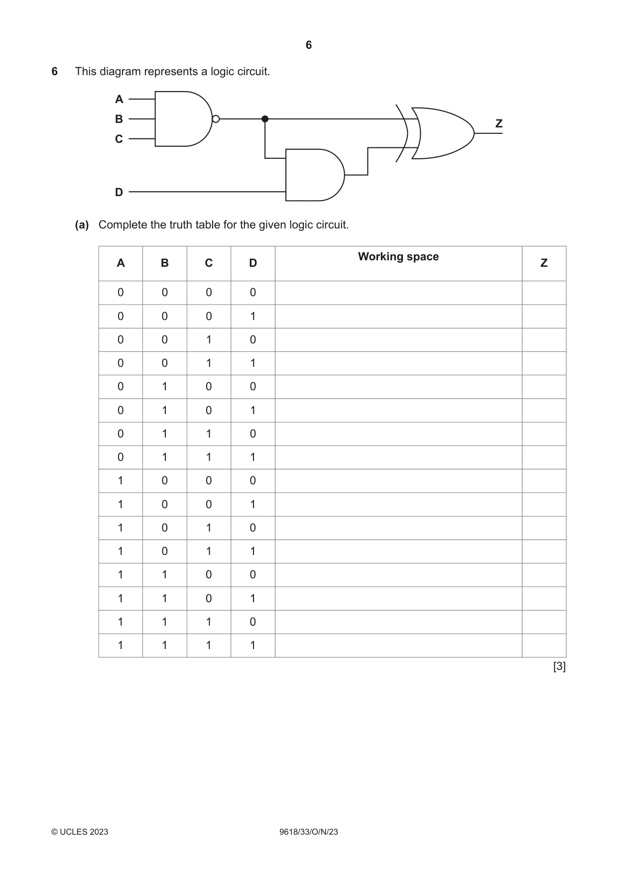 Cambridge A Level Computer Science 9618 2023 Oct/Nov Paper 3 · Variant 3 question paper, page 6 of 16