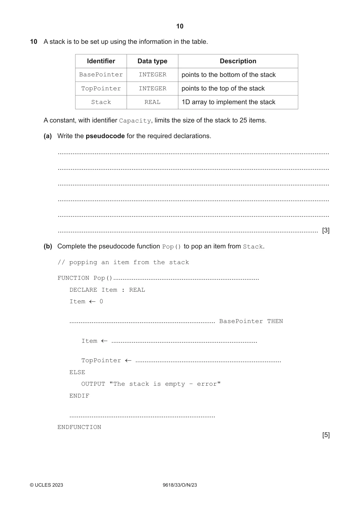 Cambridge A Level Computer Science 9618 2023 Oct/Nov Paper 3 · Variant 3 question paper, page 10 of 16