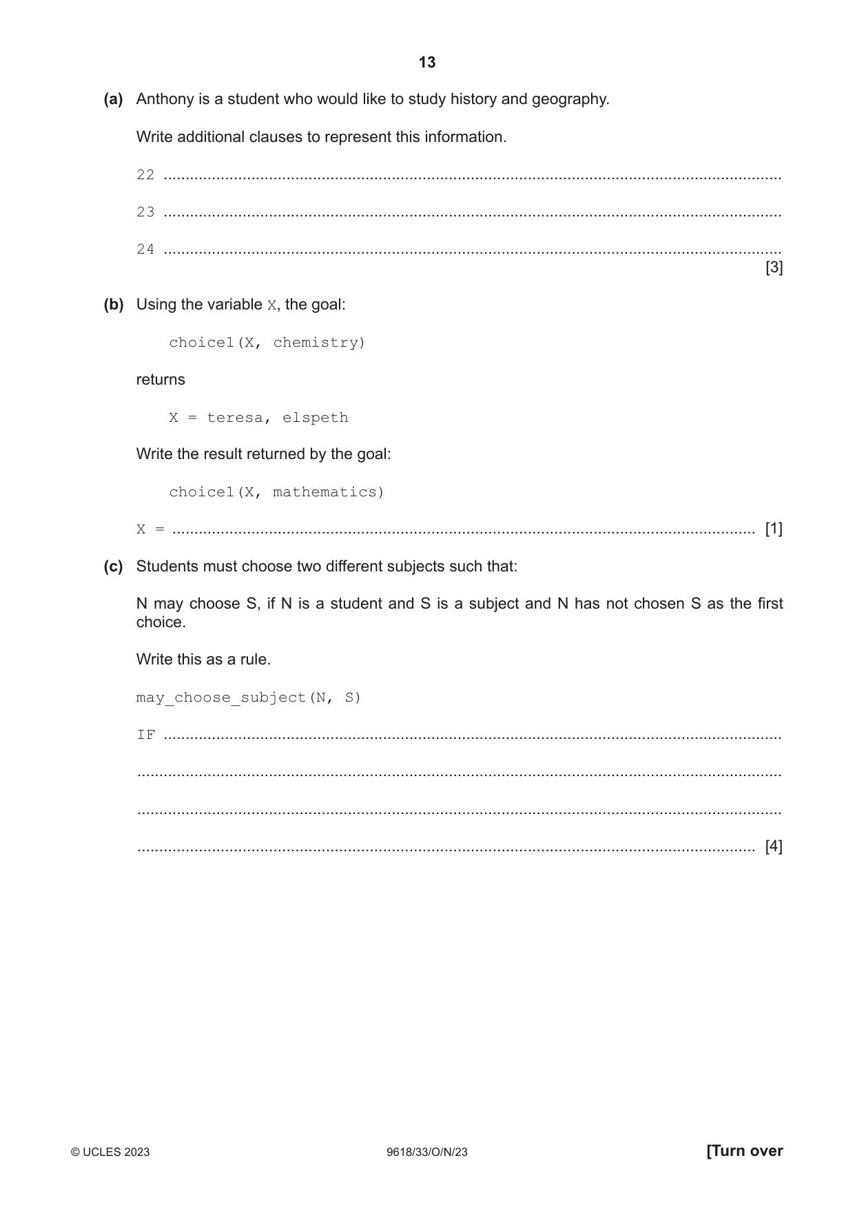 Cambridge A Level Computer Science 9618 2023 Oct/Nov Paper 3 · Variant 3 question paper, page 13 of 16