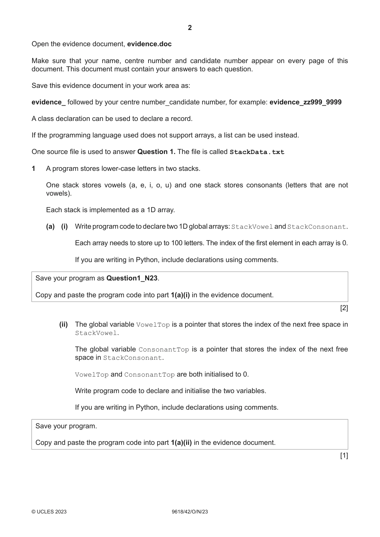Cambridge A Level Computer Science 9618 2023 Oct/Nov Paper 4 · Variant 2 question paper, page 2 of 16