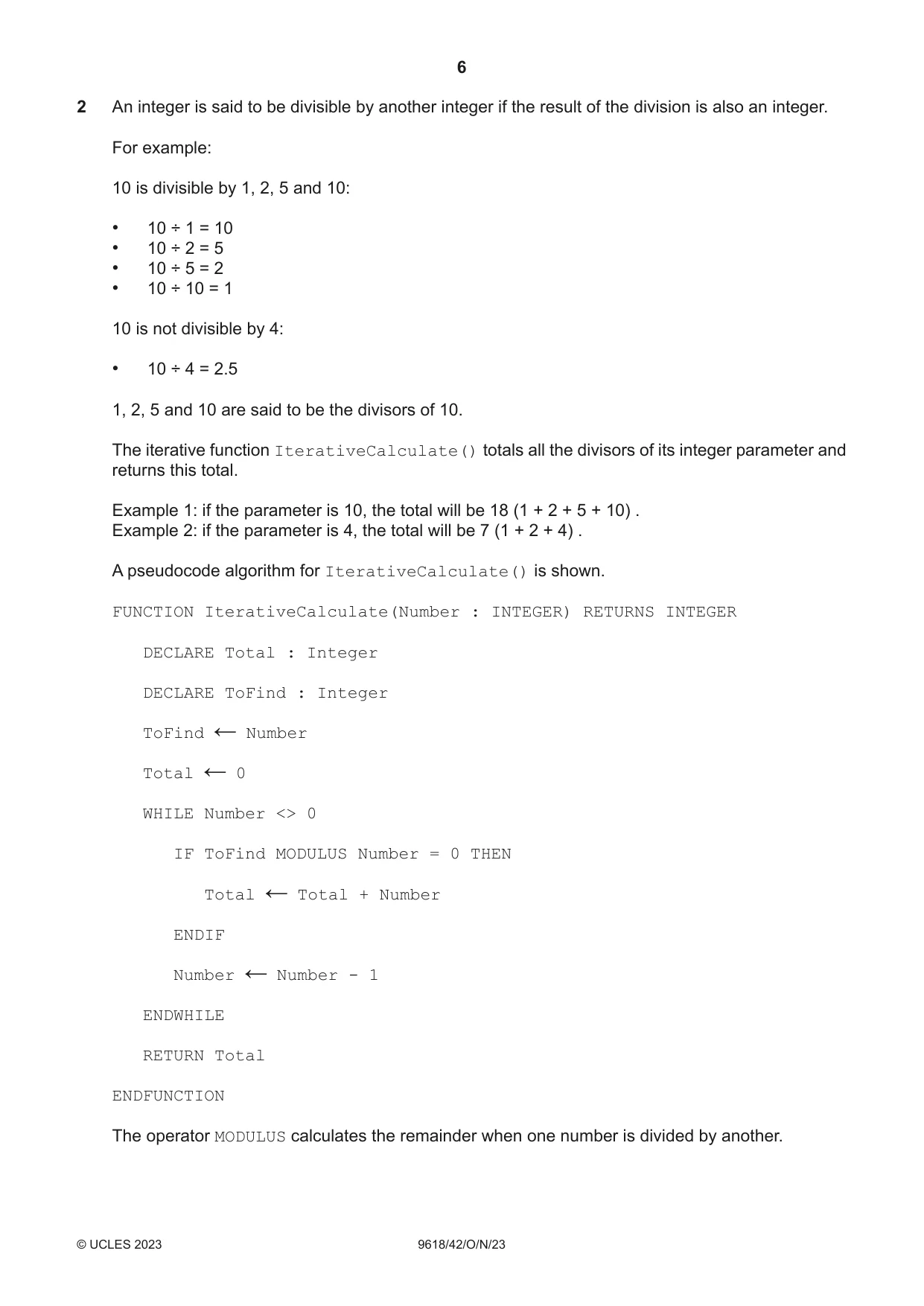 Cambridge A Level Computer Science 9618 2023 Oct/Nov Paper 4 · Variant 2 question paper, page 6 of 16