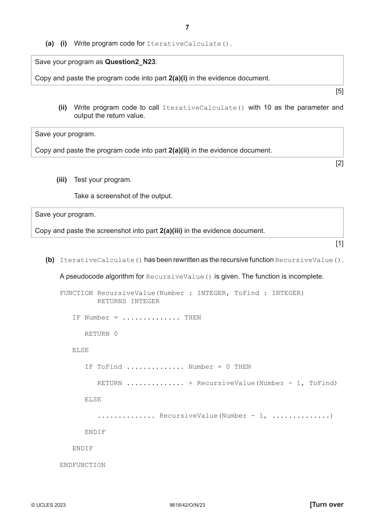 Cambridge A Level Computer Science 9618 2023 Oct/Nov Paper 4 · Variant 2 question paper, page 7 of 16