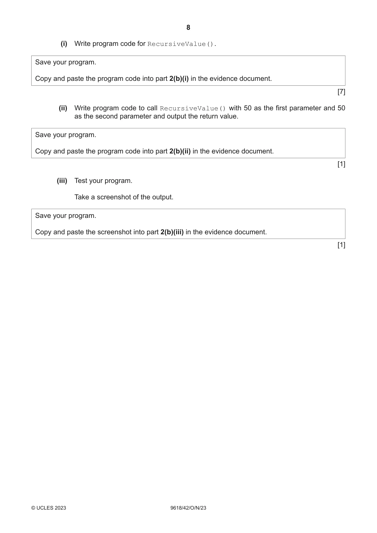 Cambridge A Level Computer Science 9618 2023 Oct/Nov Paper 4 · Variant 2 question paper, page 8 of 16