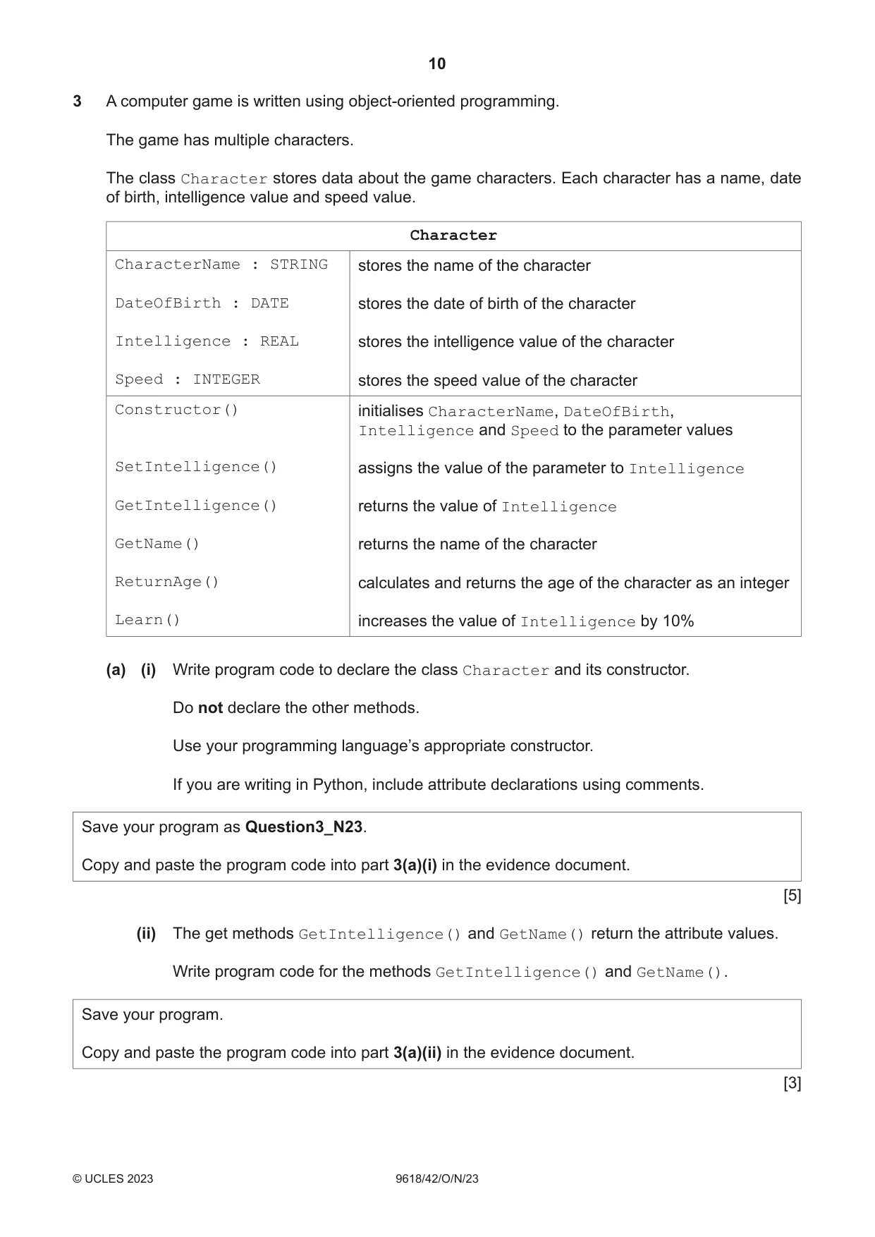 Cambridge A Level Computer Science 9618 2023 Oct/Nov Paper 4 · Variant 2 question paper, page 10 of 16