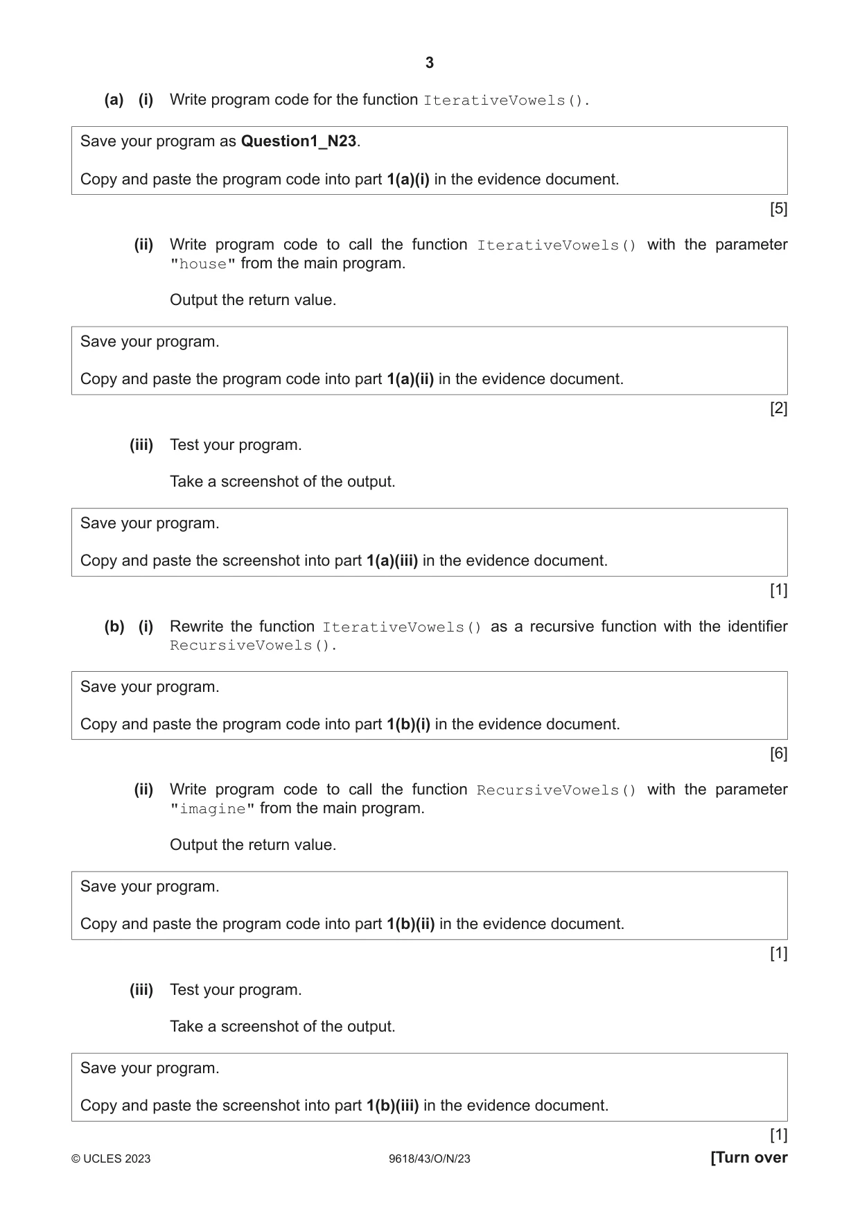 Cambridge A Level Computer Science 9618 2023 Oct/Nov Paper 4 · Variant 3 question paper, page 3 of 12