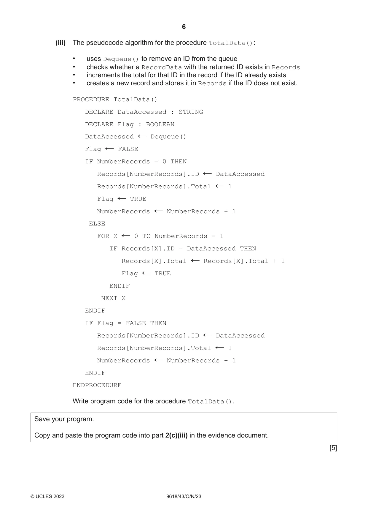 Cambridge A Level Computer Science 9618 2023 Oct/Nov Paper 4 · Variant 3 question paper, page 6 of 12
