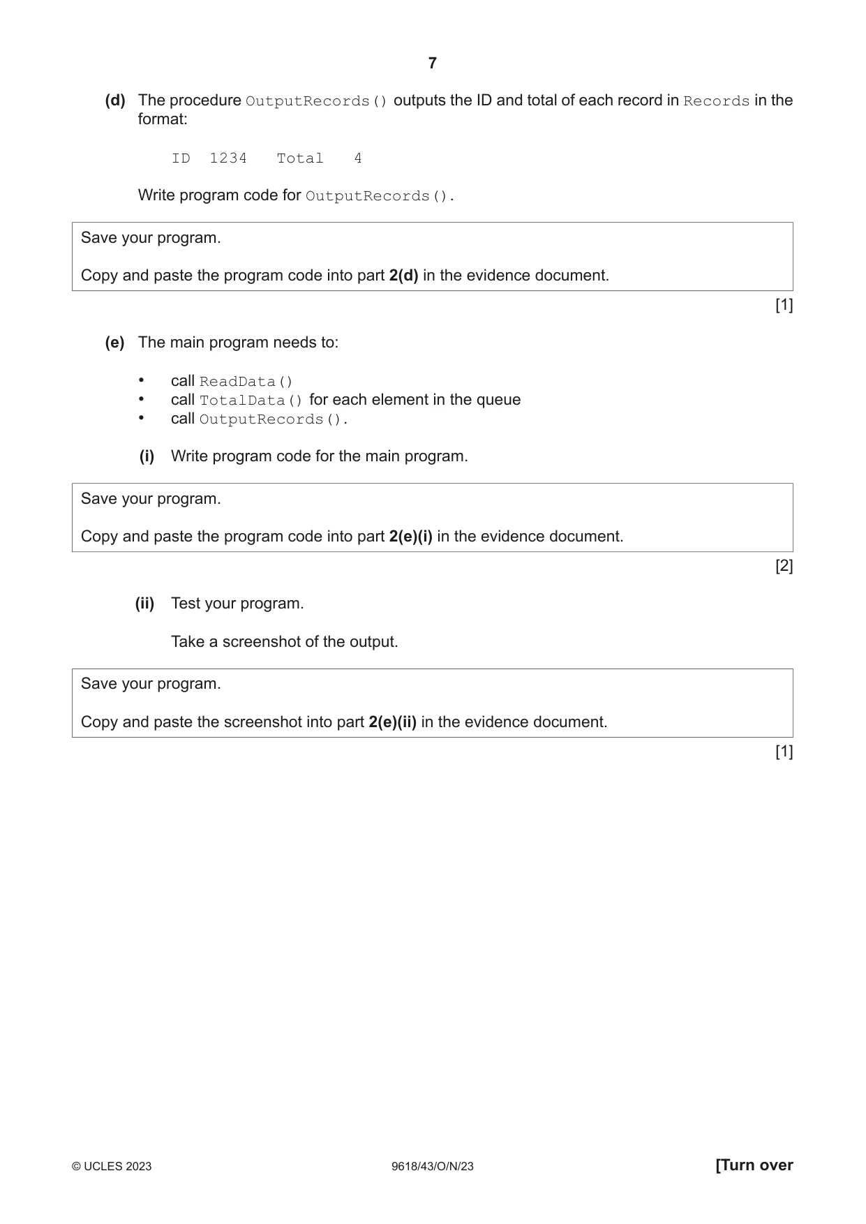 Cambridge A Level Computer Science 9618 2023 Oct/Nov Paper 4 · Variant 3 question paper, page 7 of 12