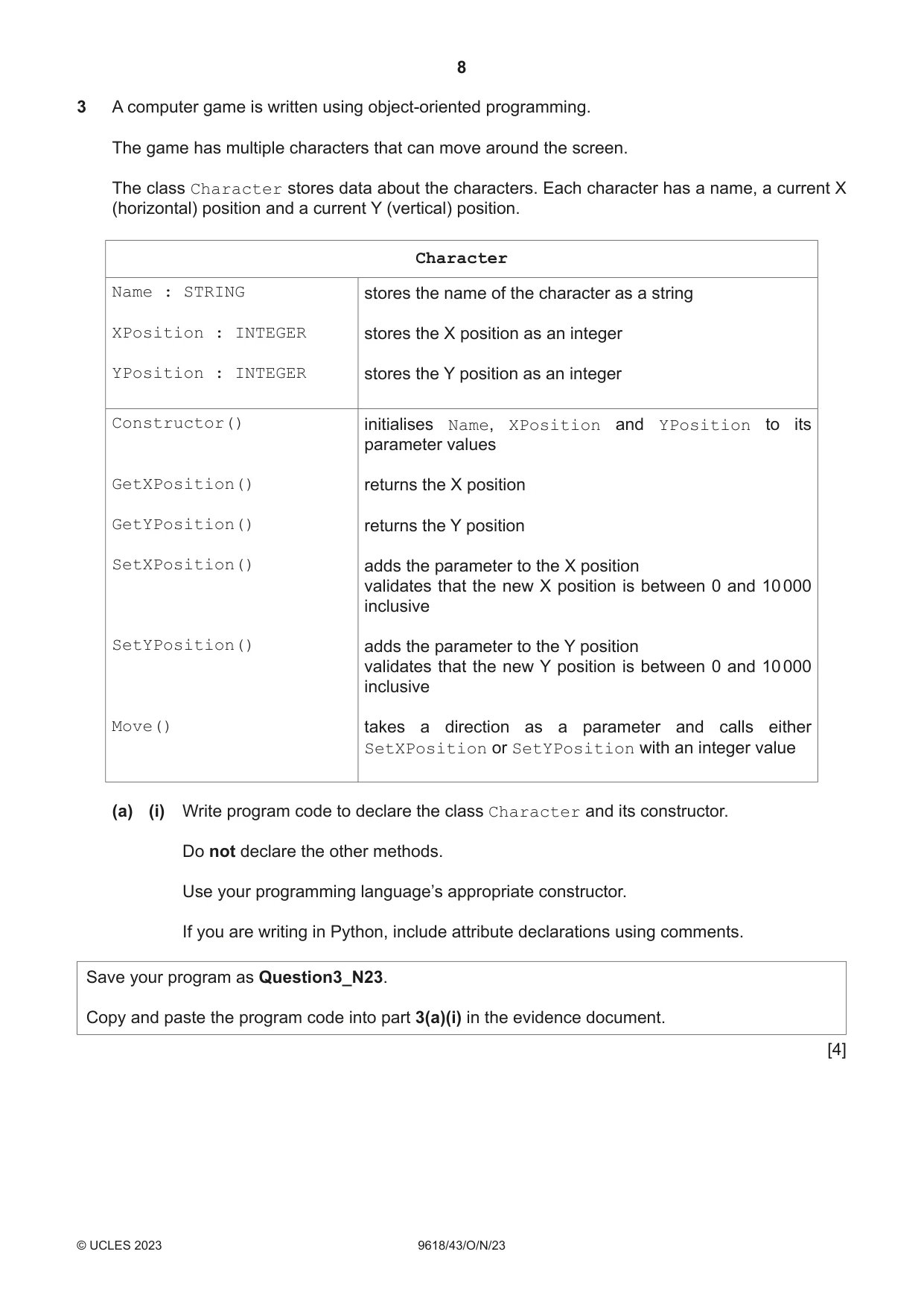 Cambridge A Level Computer Science 9618 2023 Oct/Nov Paper 4 · Variant 3 question paper, page 8 of 12
