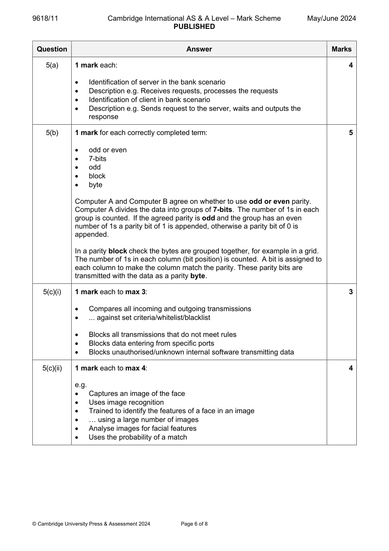 Mark scheme, page 6 of 8