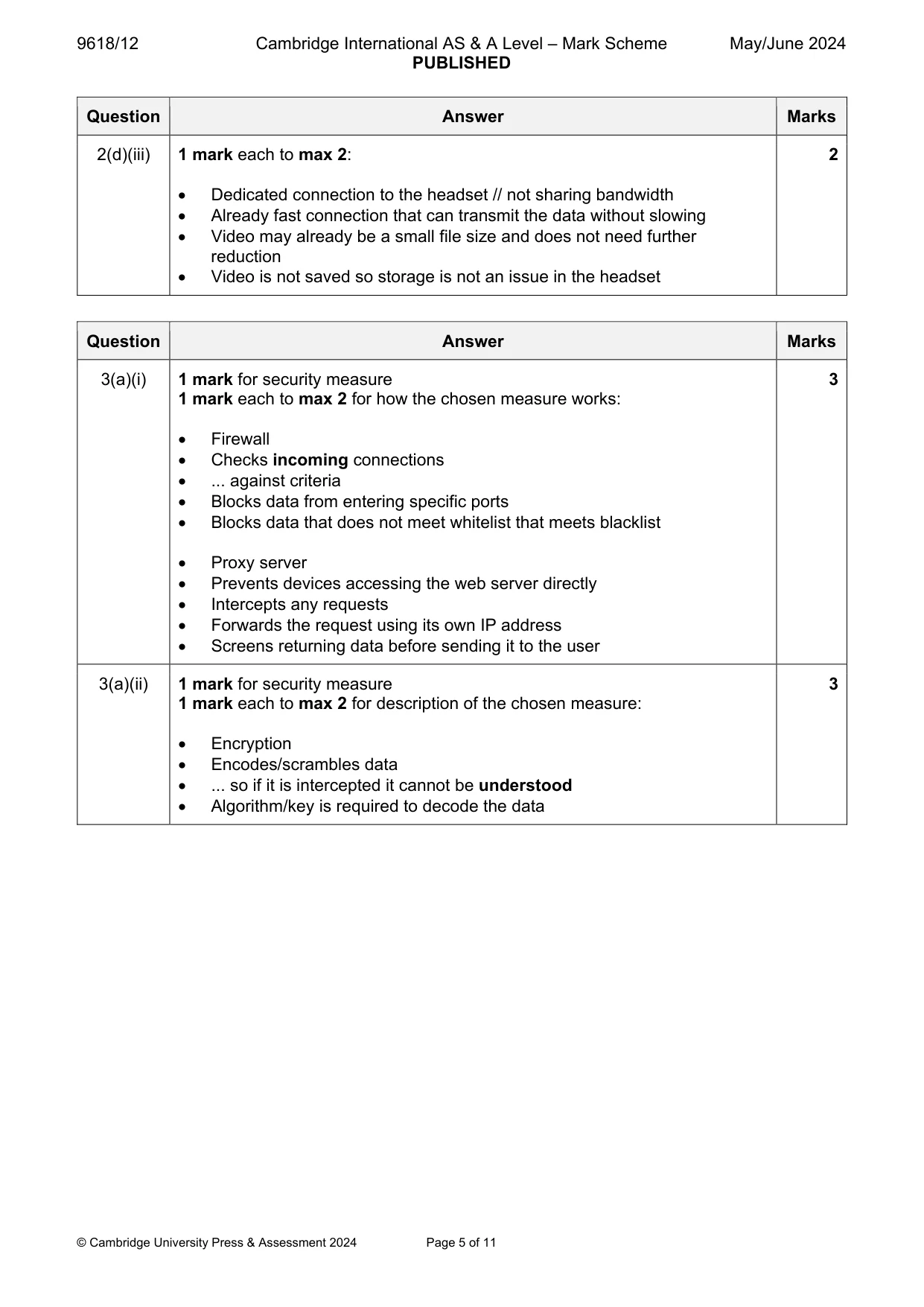 Mark scheme, page 5 of 11